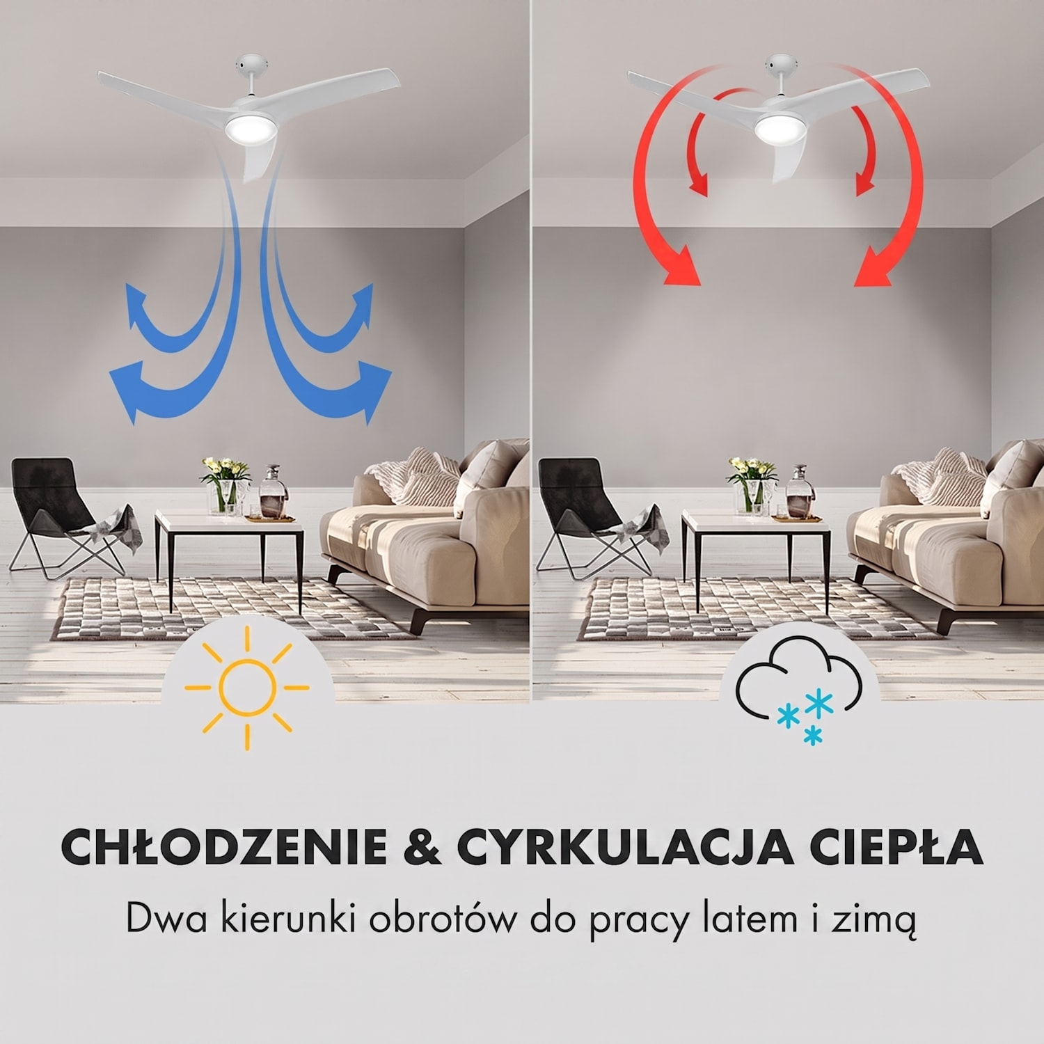 Figo, wentylator sufitowy z oświetleniem, 132 cm (52"), 55 W, lampa 2 x 42 W, pilot 132 cm (pomieszczenia 13–25 m²) | Zdalne sterowanie | Biały