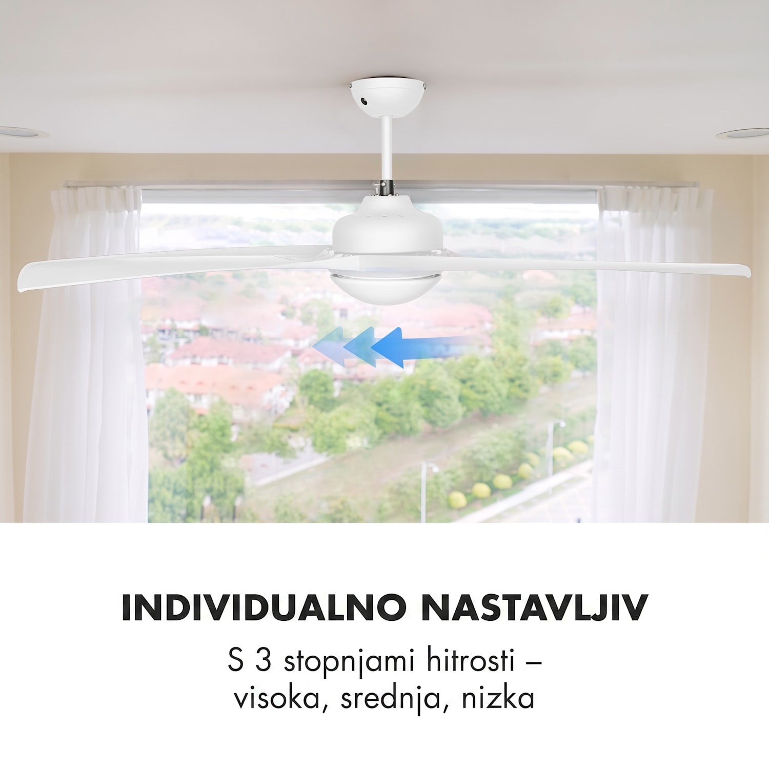 FIGO, BELA, STROPNI VENTILATOR, 52", 55 W, STROPNA SVETILKA, 2 X 42 W, DALJINSKI UPRAVLJALEC 132 cm (sobe 13–25 m²) | Daljinski upravljalnik | Bela