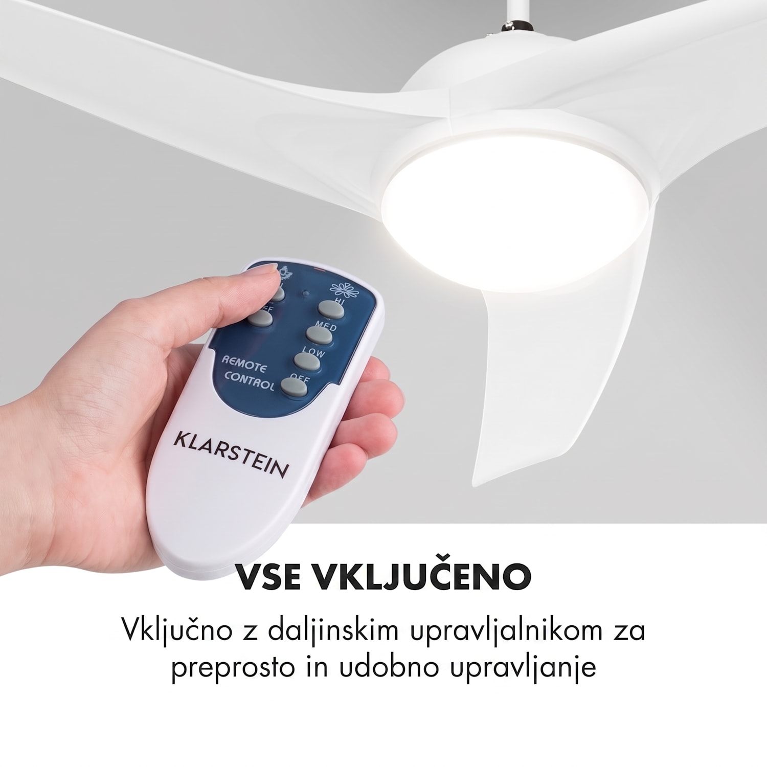 FIGO, BELA, STROPNI VENTILATOR, 52", 55 W, STROPNA SVETILKA, 2 X 42 W, DALJINSKI UPRAVLJALEC 132 cm (sobe 13–25 m²) | Daljinski upravljalnik | Bela