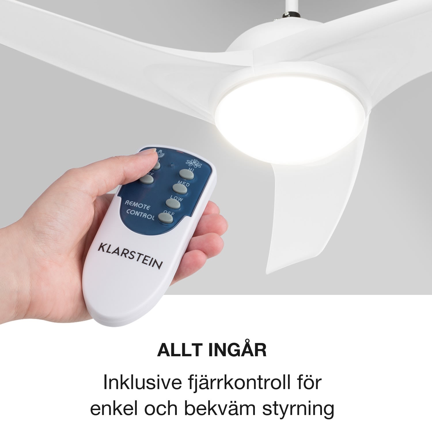 Figo takfläkt 52" 55 W taklampa 2 x 42 W fjärrkontroll vit 132 cm (rum 13–25 m²) | Fjärrkontroll | Vit