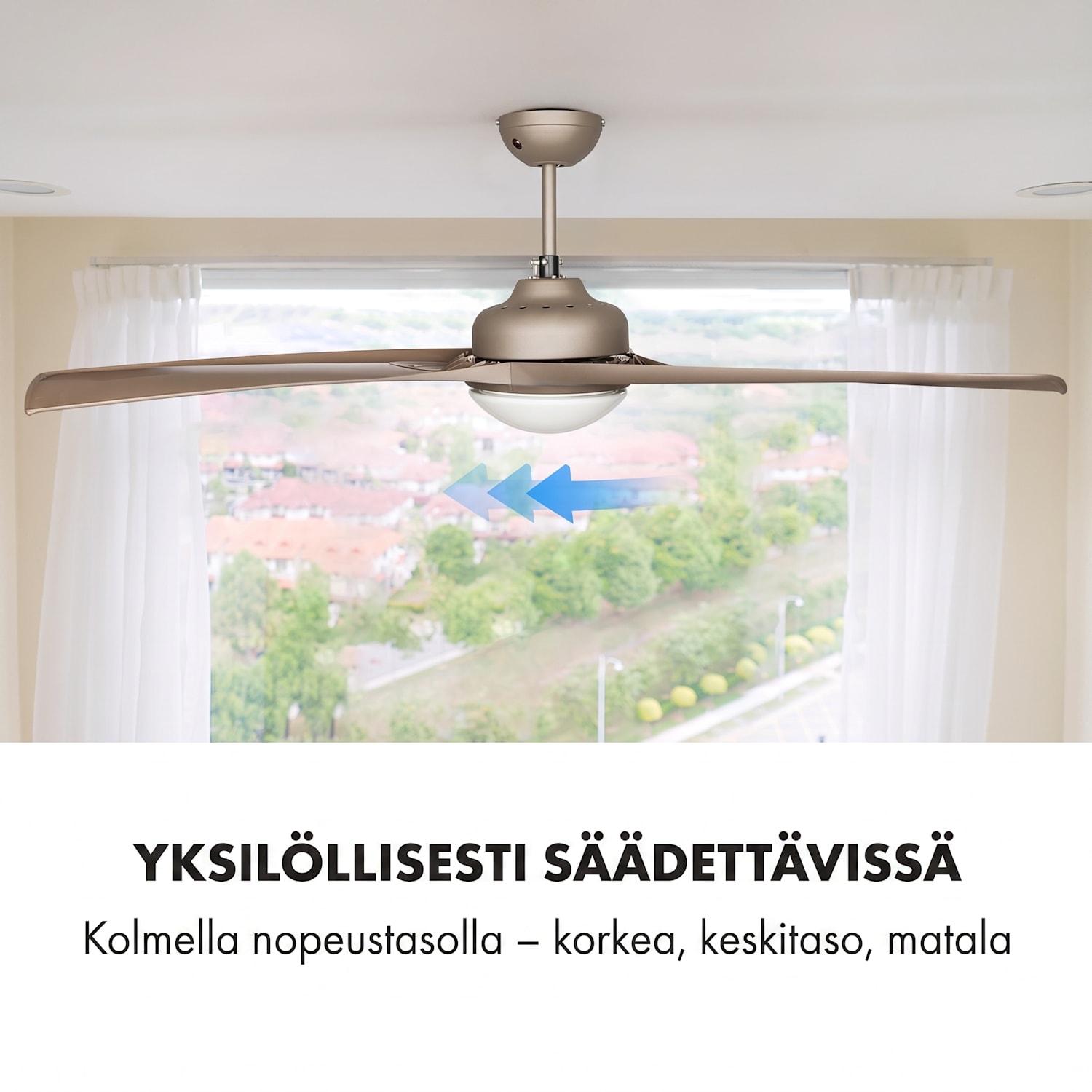 Figo kattotuuletin 52" 55 W kattovalaisin 2 x 42 W kaukosäädin titaanijäljitelmää 132 cm (huoneet 13-25 m²) | Kaukosäädin | nikkeli
