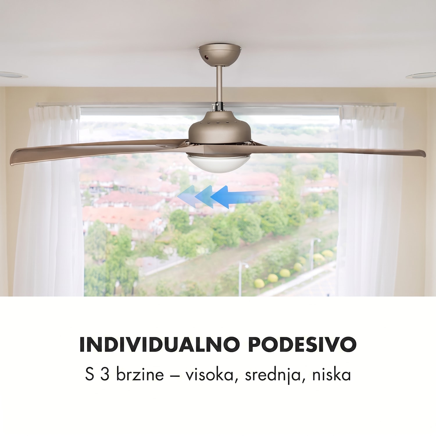 FIGO, TITANIJ, STROPNI VENTILATOR, 52", 55 W, STROPNA LAMPA, 2 x 42 W, DALJINSKI UPRAVLJAČ 132 cm (sobe 13–25 m²) | Daljinski upravljač | nikal