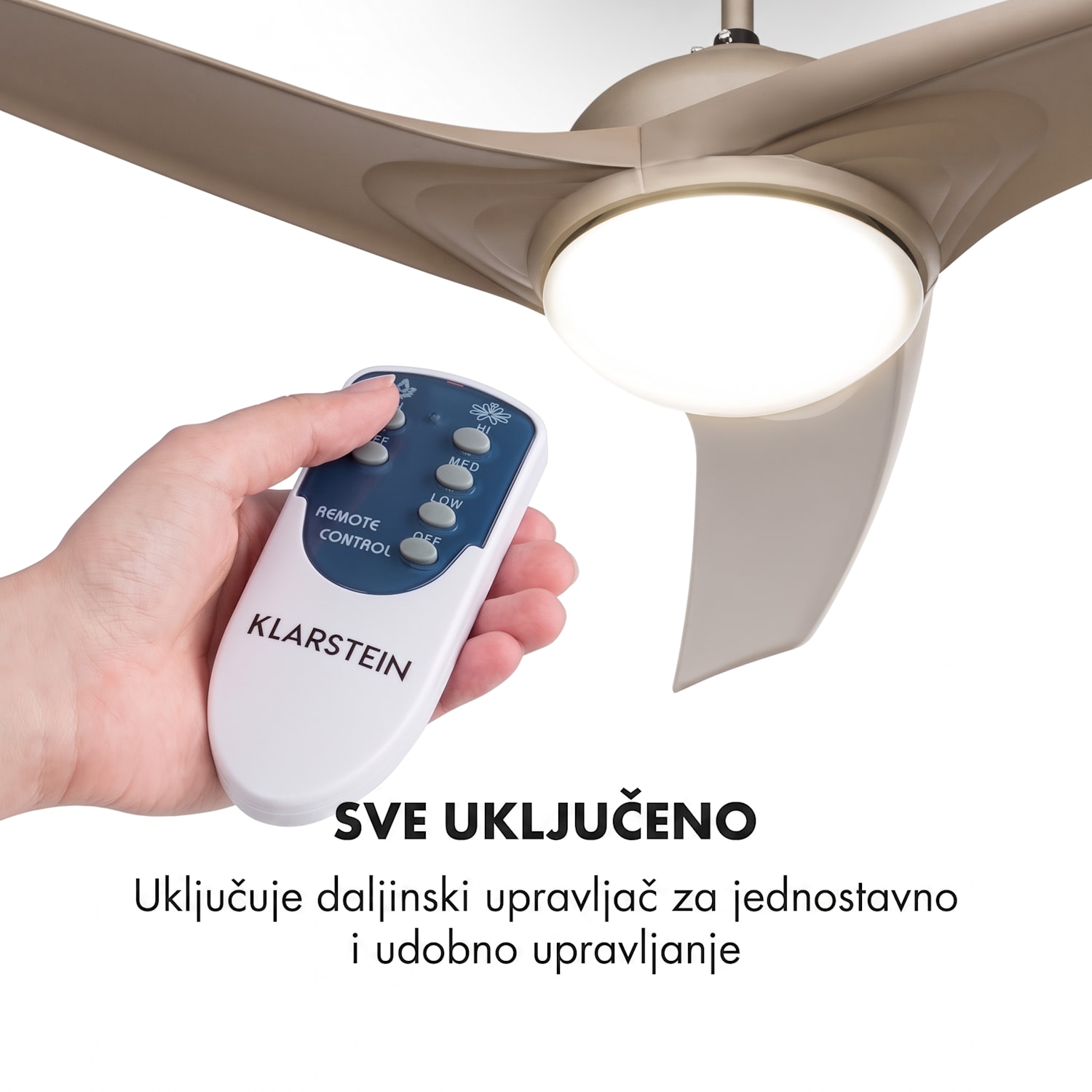 FIGO, TITANIJ, STROPNI VENTILATOR, 52", 55 W, STROPNA LAMPA, 2 x 42 W, DALJINSKI UPRAVLJAČ 132 cm (sobe 13–25 m²) | Daljinski upravljač | nikal
