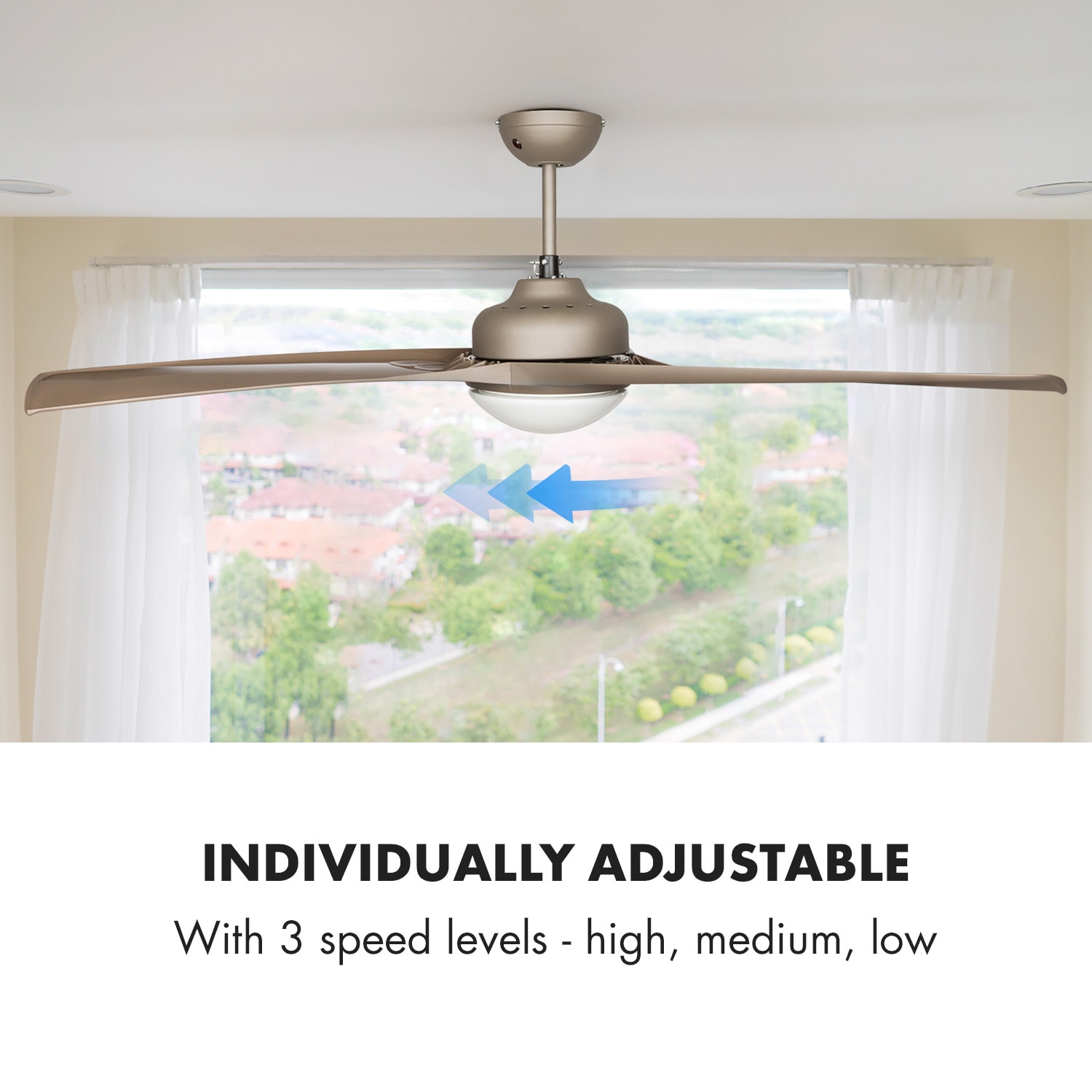 Figo, titán, mennyezeti ventilátor, 52", 55 W, mennyezeti lámpa, 2 x 42 W, távirányító 132 cm (13-25 m²-es szobák) | Távirányító | nikkel