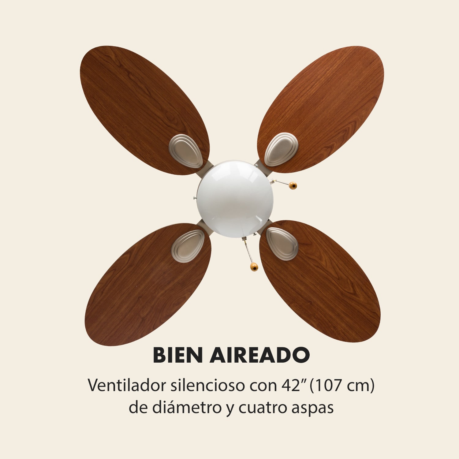 Valderama Ventilador de techo 2 en 1 de 42" y 60W Lámpara Madera de cerezo Madera de Cerezo