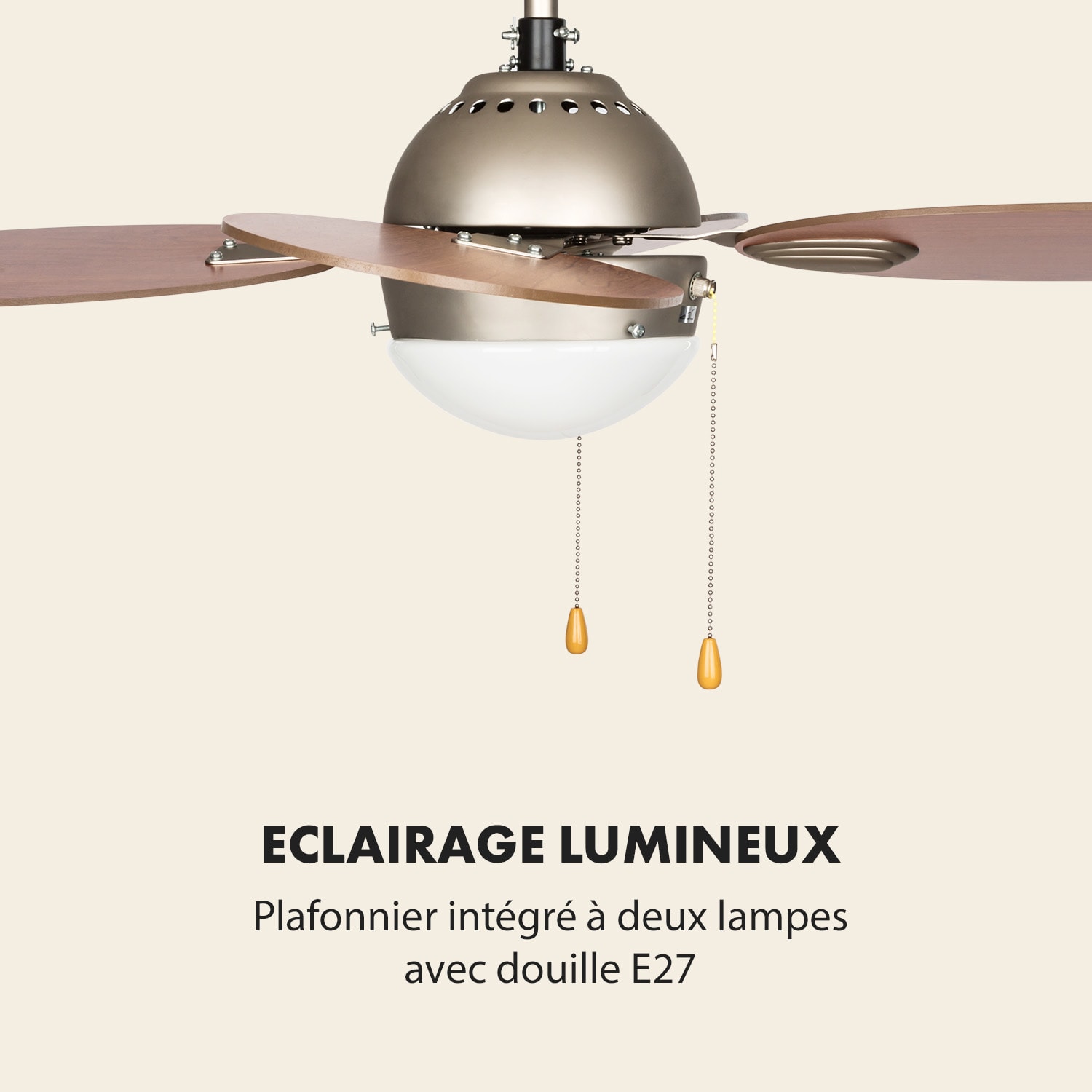 Valderama Ventilateur de plafond 2-en-1 42" 60 W plafonnier aspect cerisier Bois de Cerisier