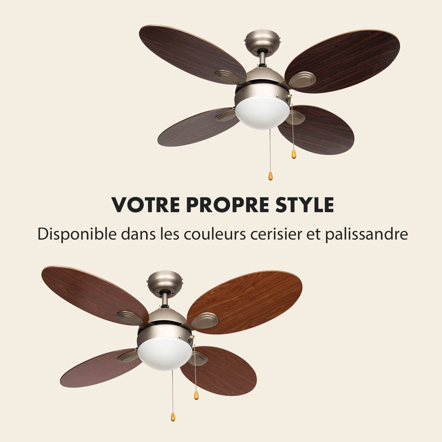 Valderama Ventilateur de plafond 2-en-1 42" 60 W plafonnier aspect cerisier Bois de Cerisier