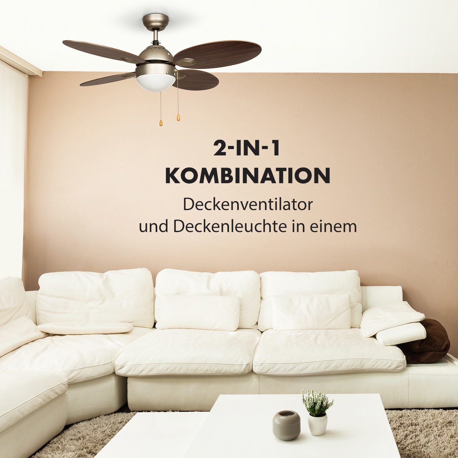 Valderama Deckenventilator & Lampe Ø 42" (107 cm ) 7480 m³/h 55 dB Walnuss