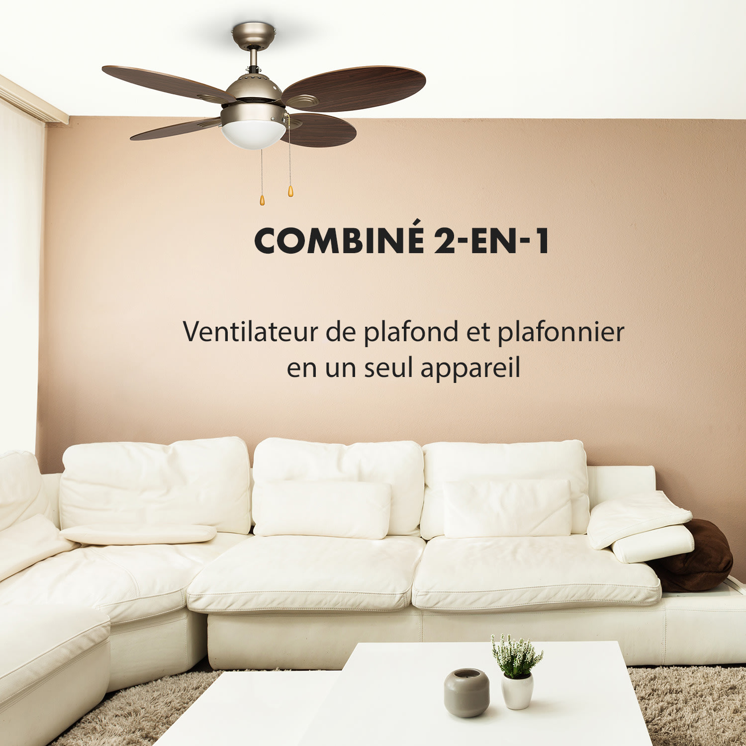 Valderama Ventilateur de plafond 2-en-1 42" 60 W plafonnier aspect palissandre Noyer
