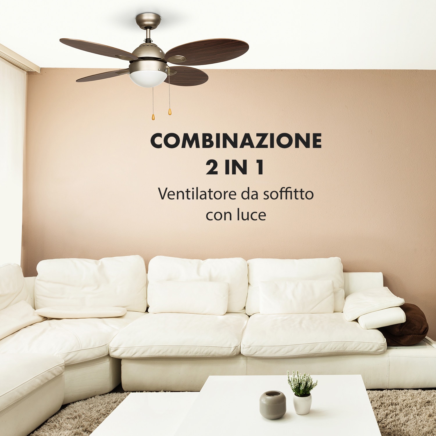 Valderama ventilatore da soffitto 2 in 1 42" 60W lampadario palissandro Noce