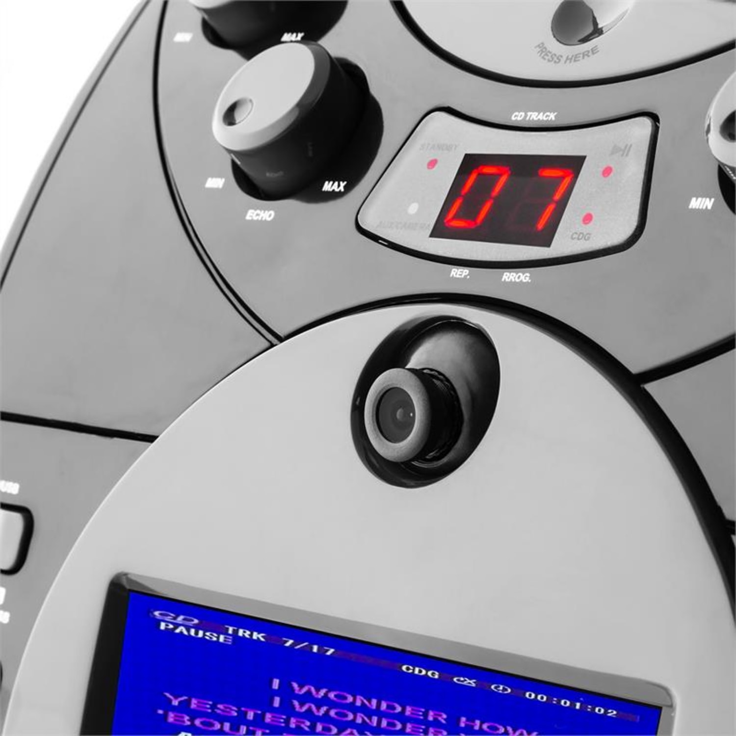 ScreenStar karaoke rendszer, kamera, CD, USB, SD, MP3, 2 x mikrofon, 3 x CD+G, fekete