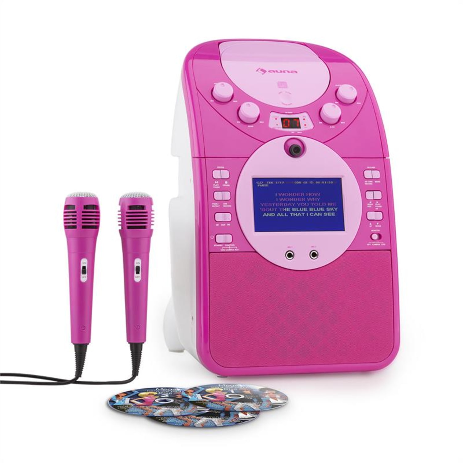 ScreenStar Zestaw karaoke Kamera CD USB SD MP3 z 2 x mikrofon 3 x CD+G