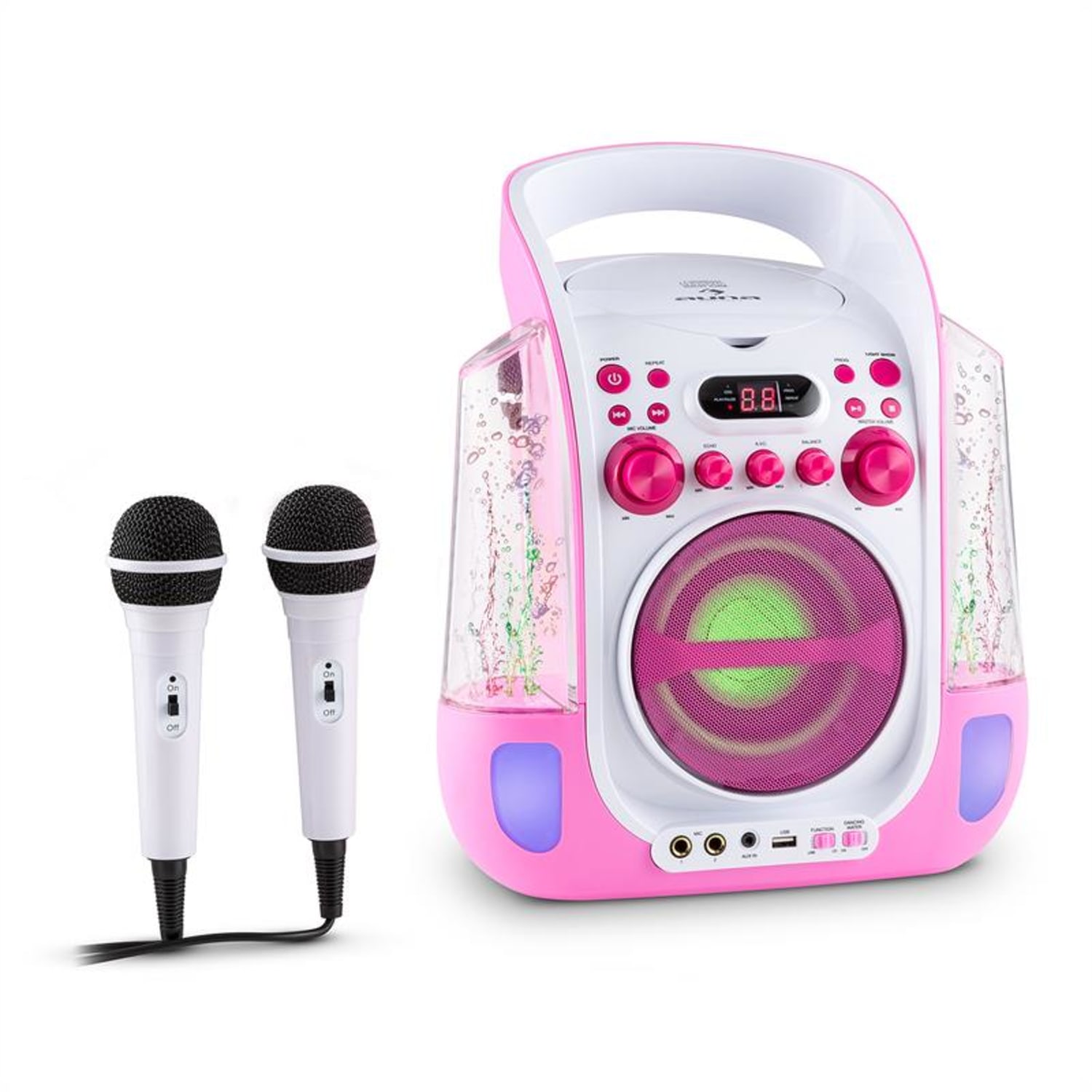 Kara Liquida, karaoke sistem, CD, USB , MP3, fontana, LED, 2 x mikrofon, prenosni Candy roza