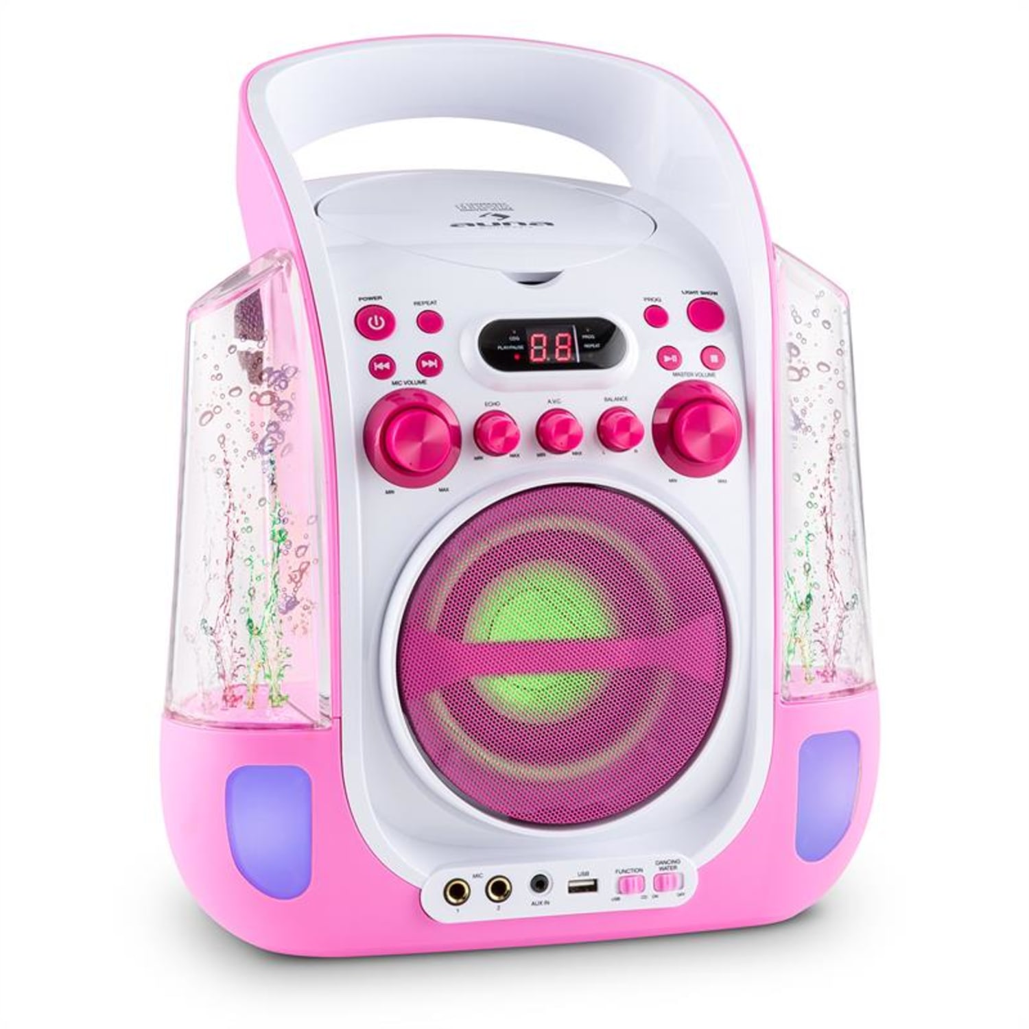 Kara Liquida, karaoke sistem, CD, USB , MP3, fontana, LED, 2 x mikrofon, prenosni Candy roza