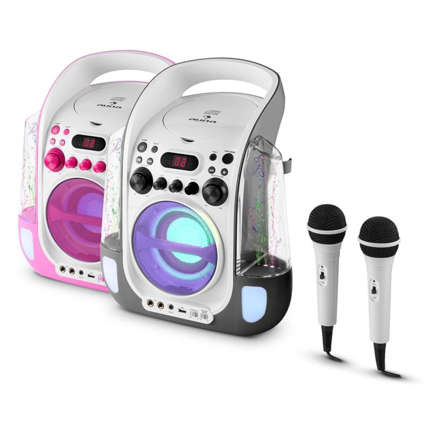 Kara Liquida, karaoke sistem, CD, USB , MP3, fontana, LED, 2 x mikrofon, prenosni Candy roza