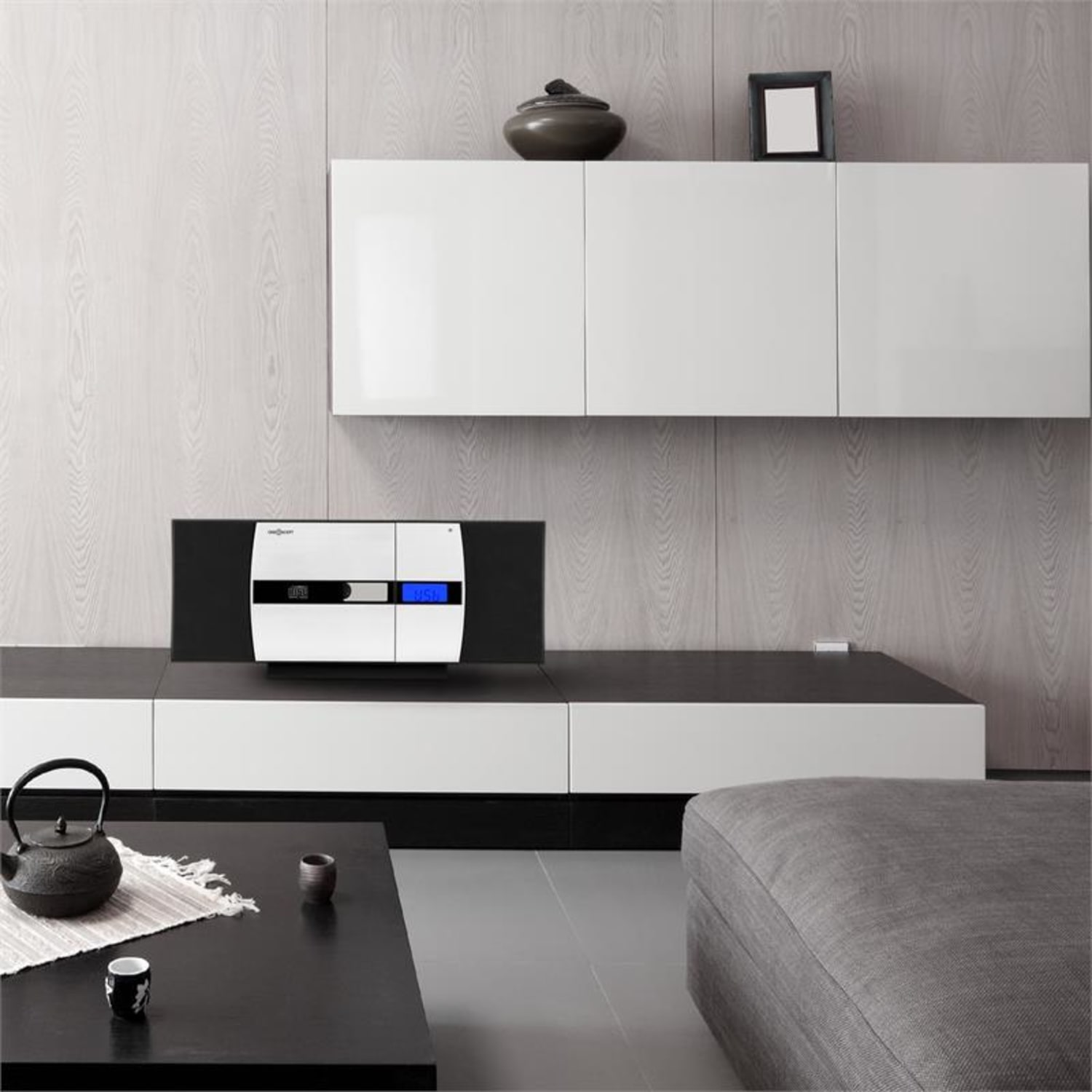 V-15 Chaîne HiFi stéréo CD USB MP3 AUX montage mural réveil -noir