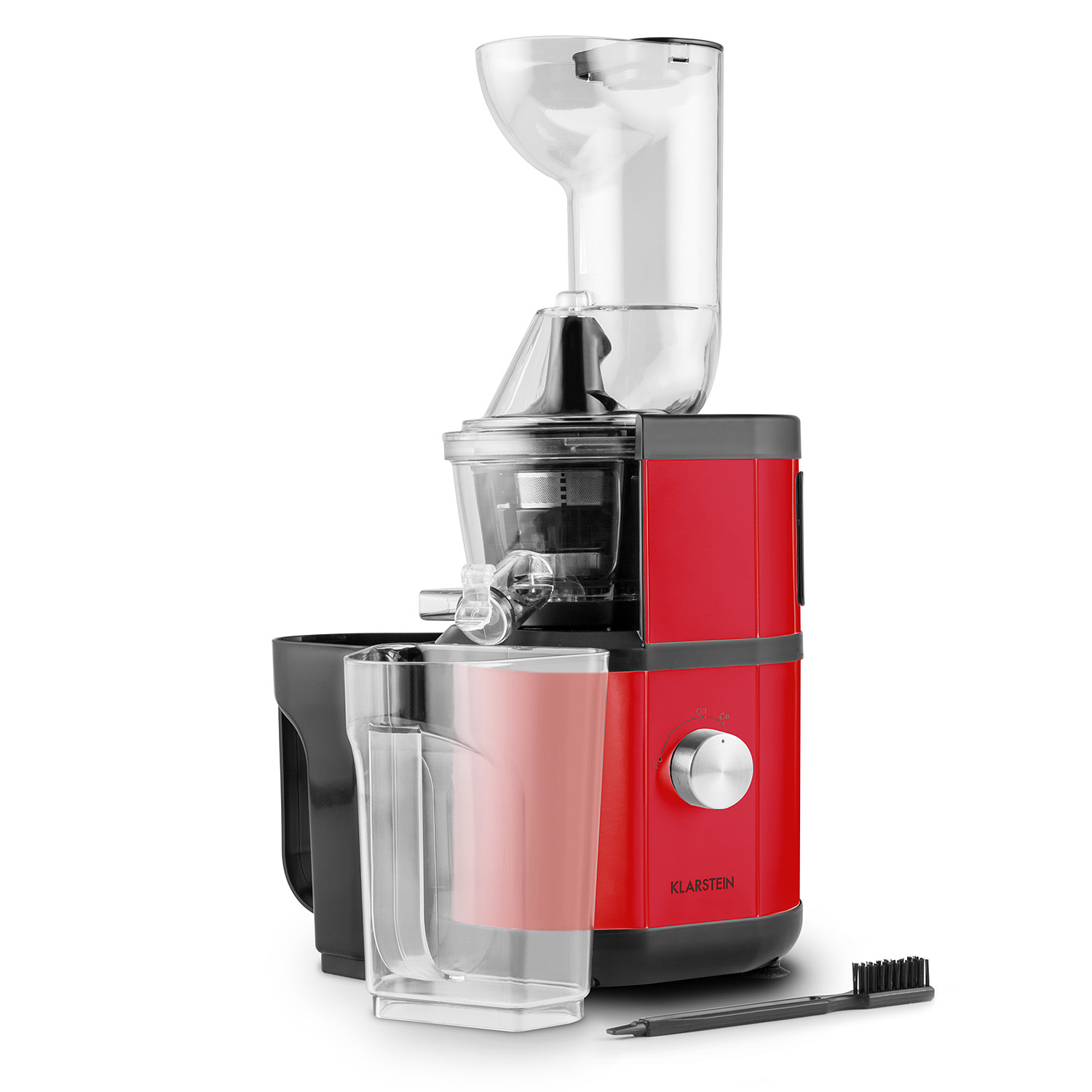 Klarstein Fruitberry, piros, lassú gyümölcsprés, 400 W, 60 fordulat/perc, Ø 8,5 cm-es töltőcső, nemesacél Piros