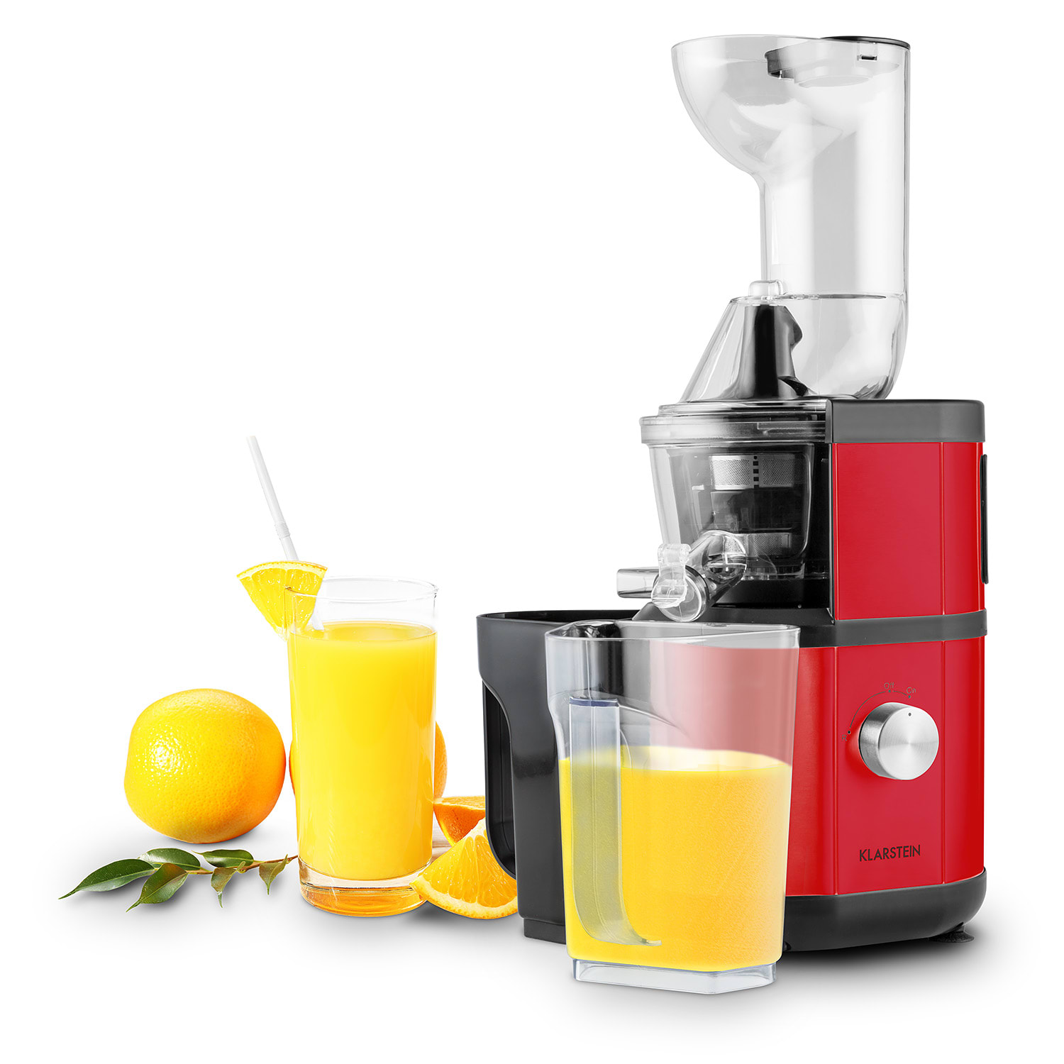 Klarstein Fruitberry, piros, lassú gyümölcsprés, 400 W, 60 fordulat/perc, Ø 8,5 cm-es töltőcső, nemesacél Piros