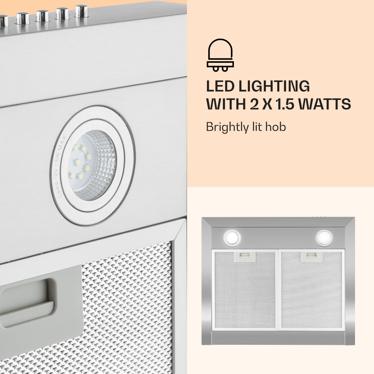 Zarah afzuigkap edelstaal 60 cm wandmontage 600 m³/h led 