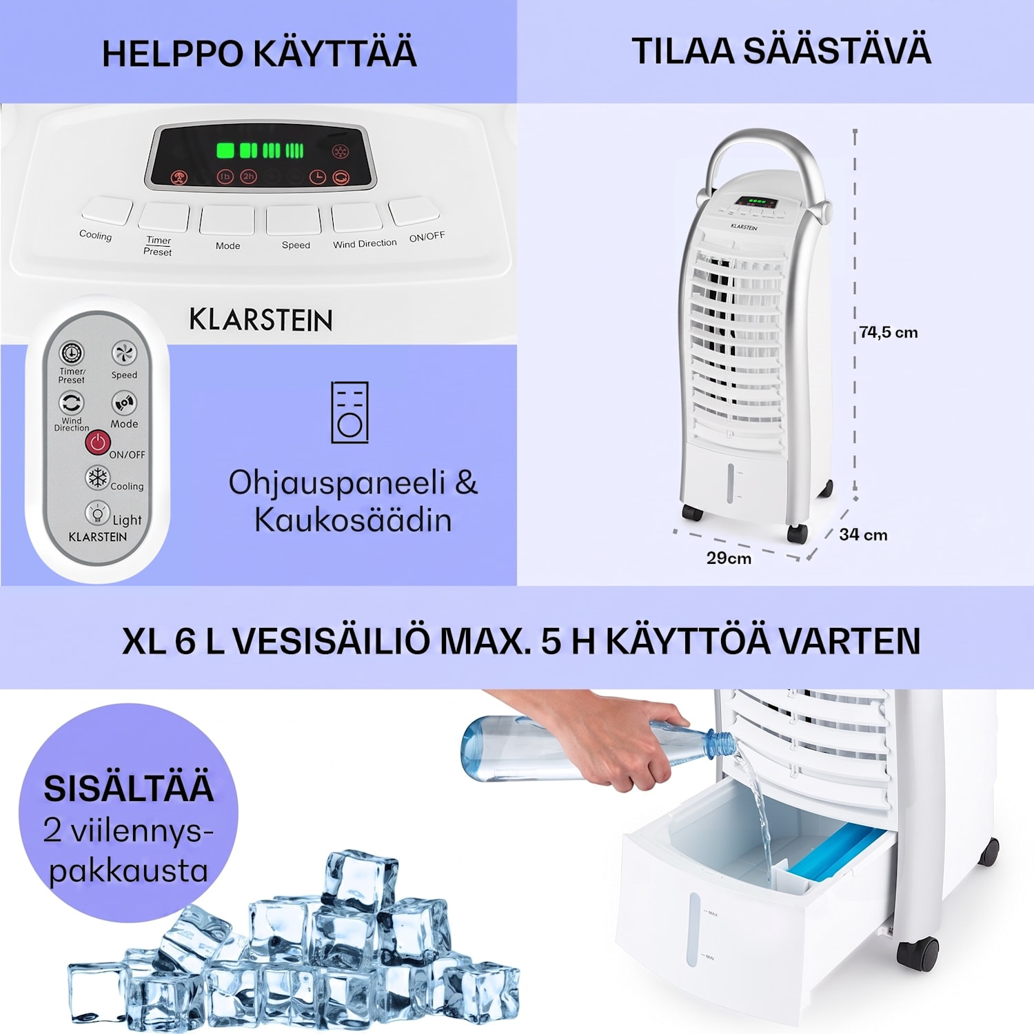 Maxfresh-tuuletin ilmanjäähdytin ilmankostutin 4-in-1-toiminto värähtely 6 l vesisäiliö 65 W ajastintoiminto 444 m³/h | Ei | Valkoinen