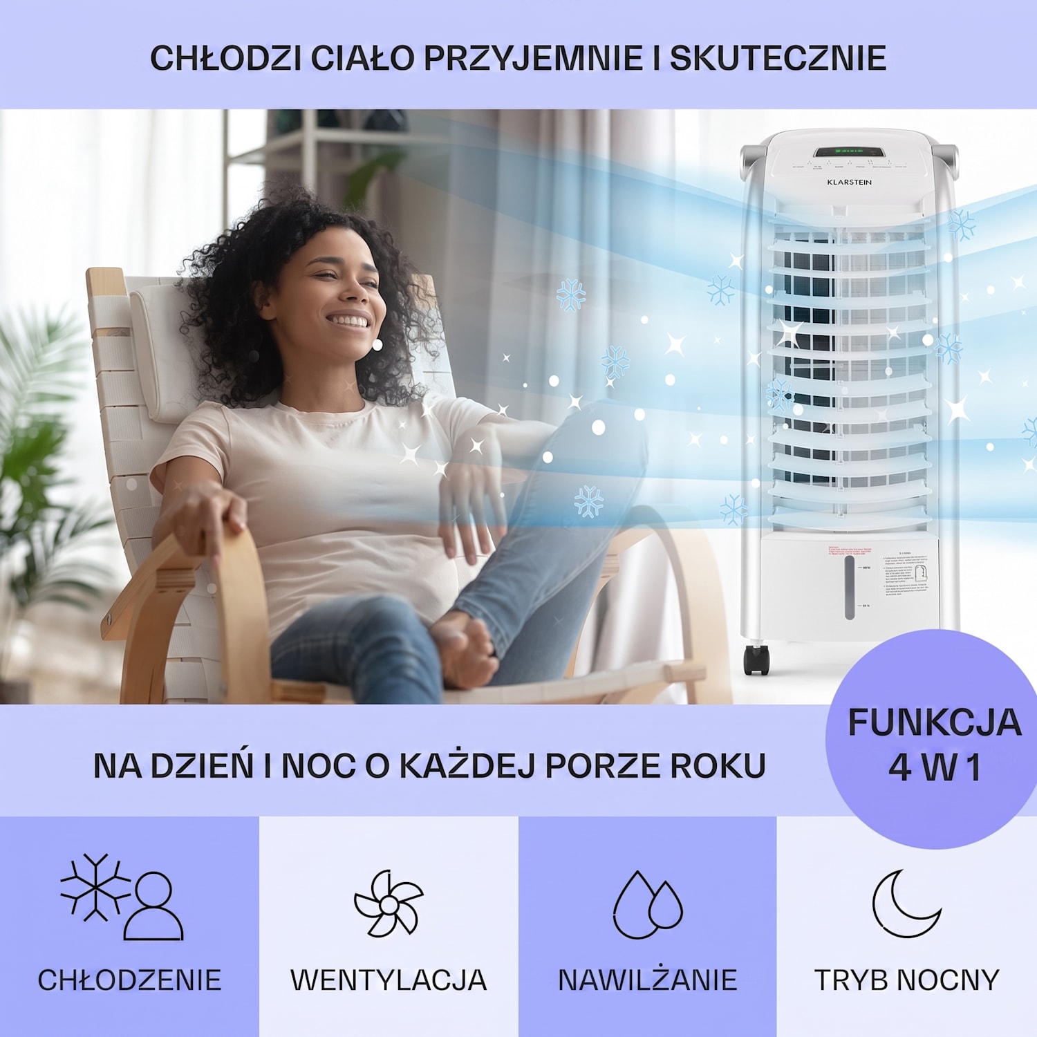 Maxfresh, klimator 4 w 1, wentylator, nawilżacz powietrza, 444 m³/h, 65 W, 6 l, przenośny 444 m³/h | Nie | Biały