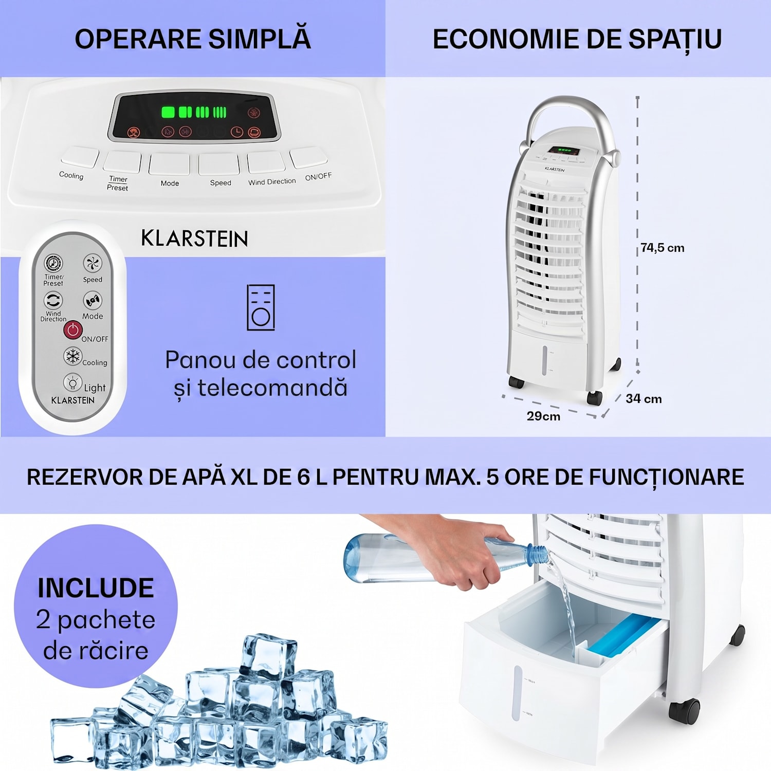 Maxfresh, răcitor de aer, ventilator, 4 in 1, 6 l, 65 W, telecomandă, 2 x pastile de răcire 444 m³/h | Nu | Alb