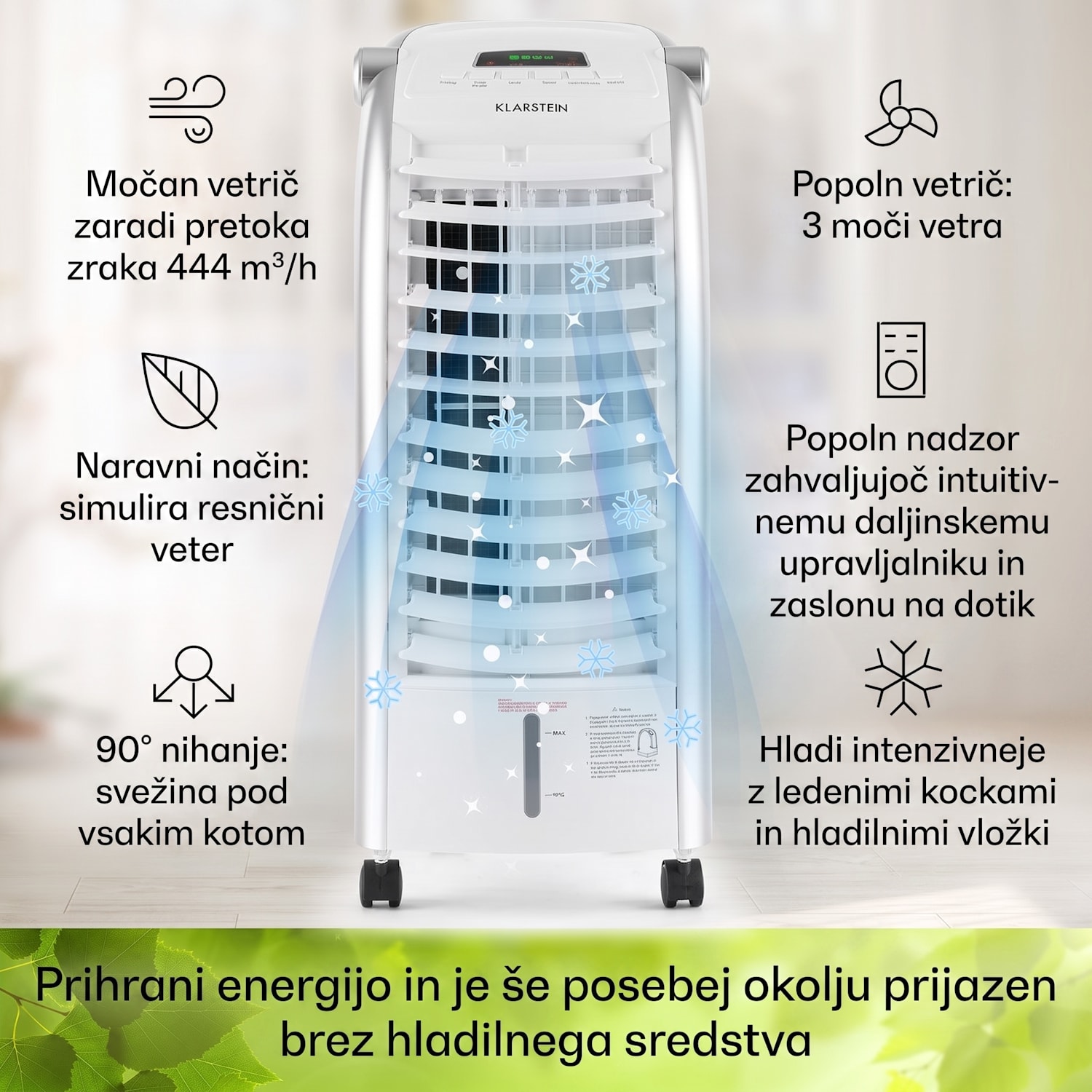 Maxfresh, Hladilec zraka, ventilator, 4 v 1, 6 l, 65 W, daljinski upravljalnik, 2 x hladilni komplet 444 m³/h | Ne | Bela