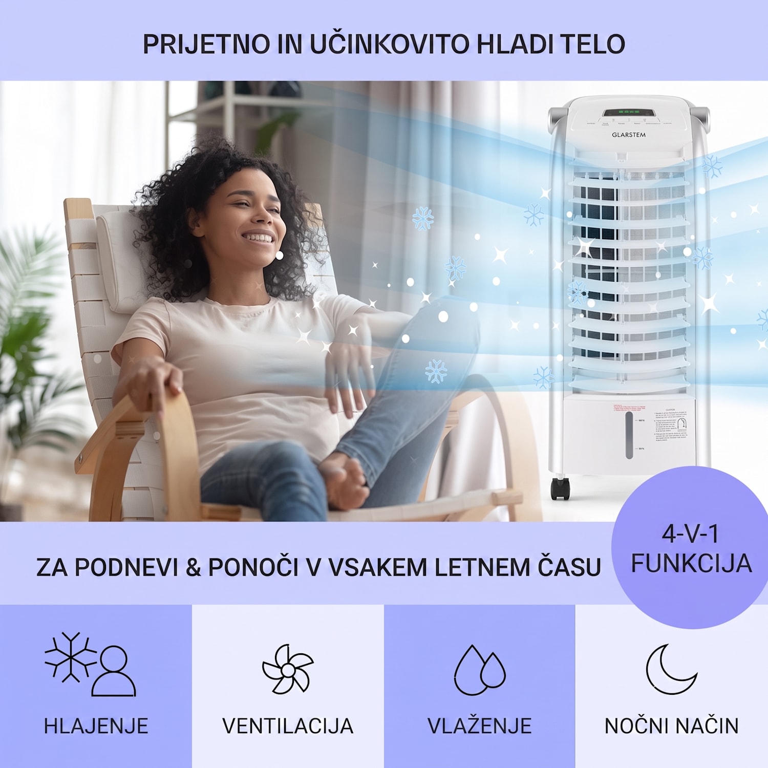 Maxfresh, Hladilec zraka, ventilator, 4 v 1, 6 l, 65 W, daljinski upravljalnik, 2 x hladilni komplet 444 m³/h | Ne | Bela