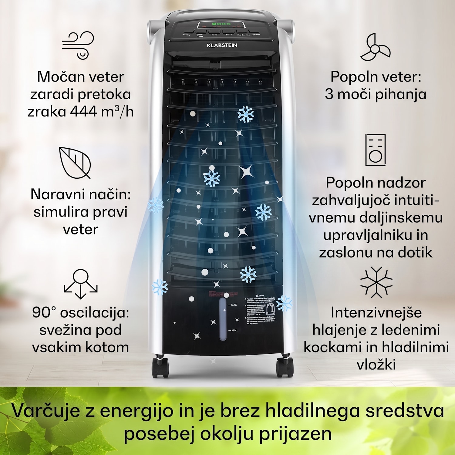 Maxfresh, Hladilec zraka, ventilator, 4 v 1, 6 l, 65 W, daljinski upravljalnik, 2 x hladilni komplet 444 m³/h | Ne | Črna