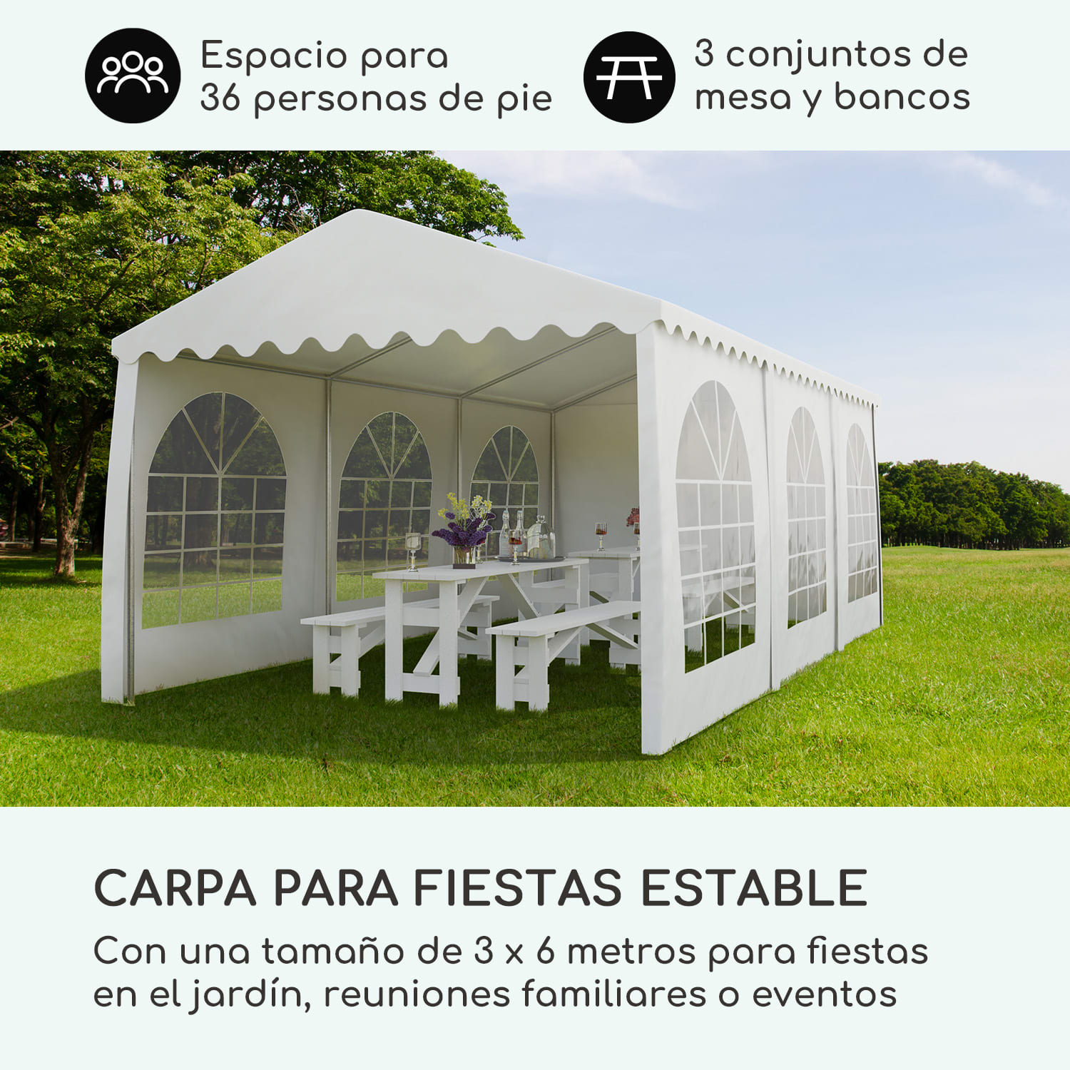 Sommerfest 3x6m 500 g/m² Carpa de fiestas Carpa PVC impermeable galvanizado 3 x 6 m/galvanizado/blanco
