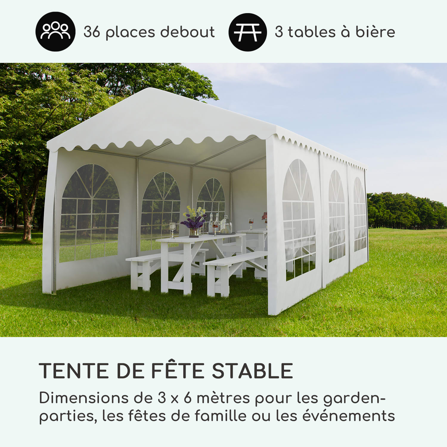 Sommerfest 3x6m 500 g/m² Chapiteau tente PVC étanche galvanisé 3x6 m / galvanisé / blanc