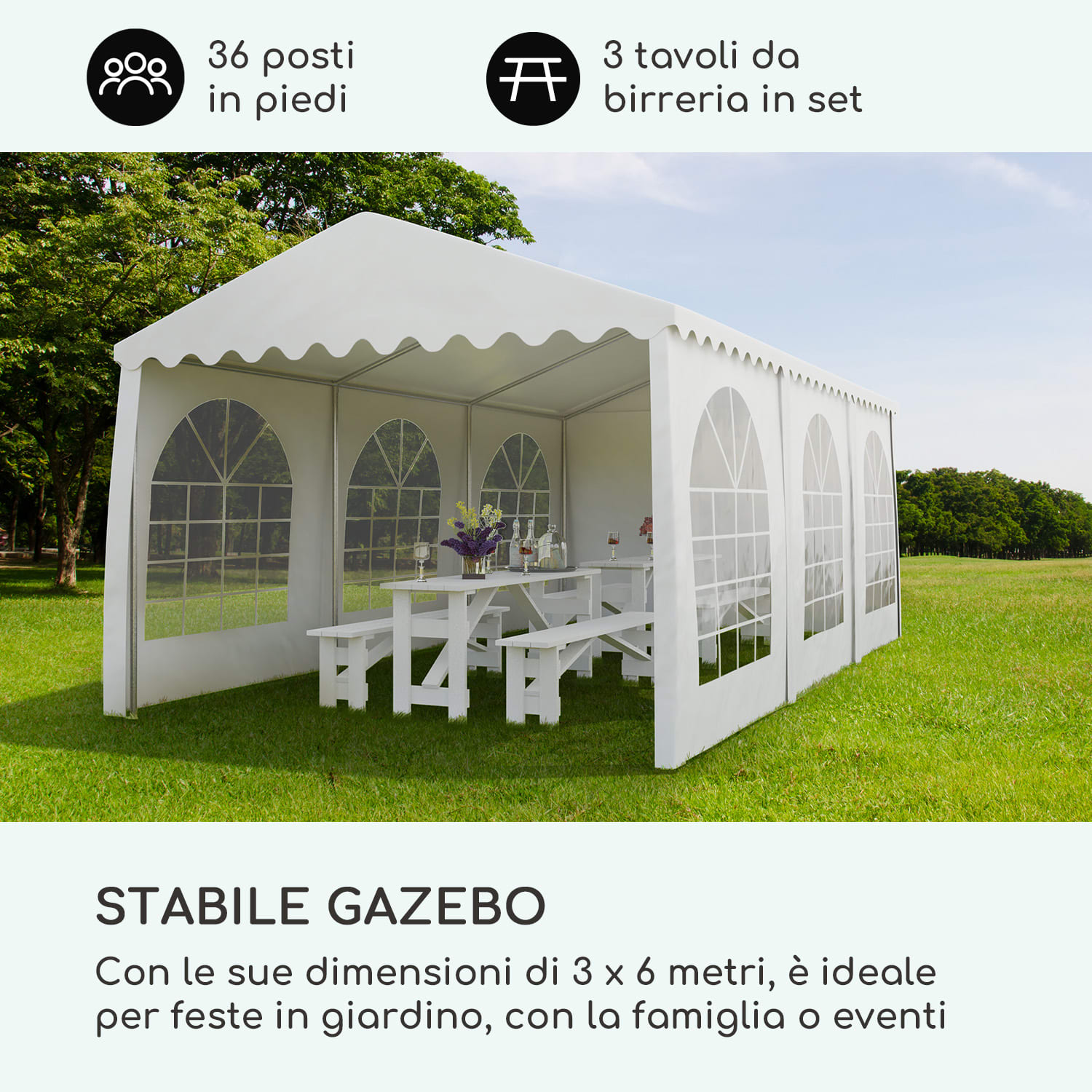 Sommerfest 3x6m 500 g/m² Tendone da Festa Gazebo PVC Bianco Ignifugo 3 x 6 m/ignifugo/bianco