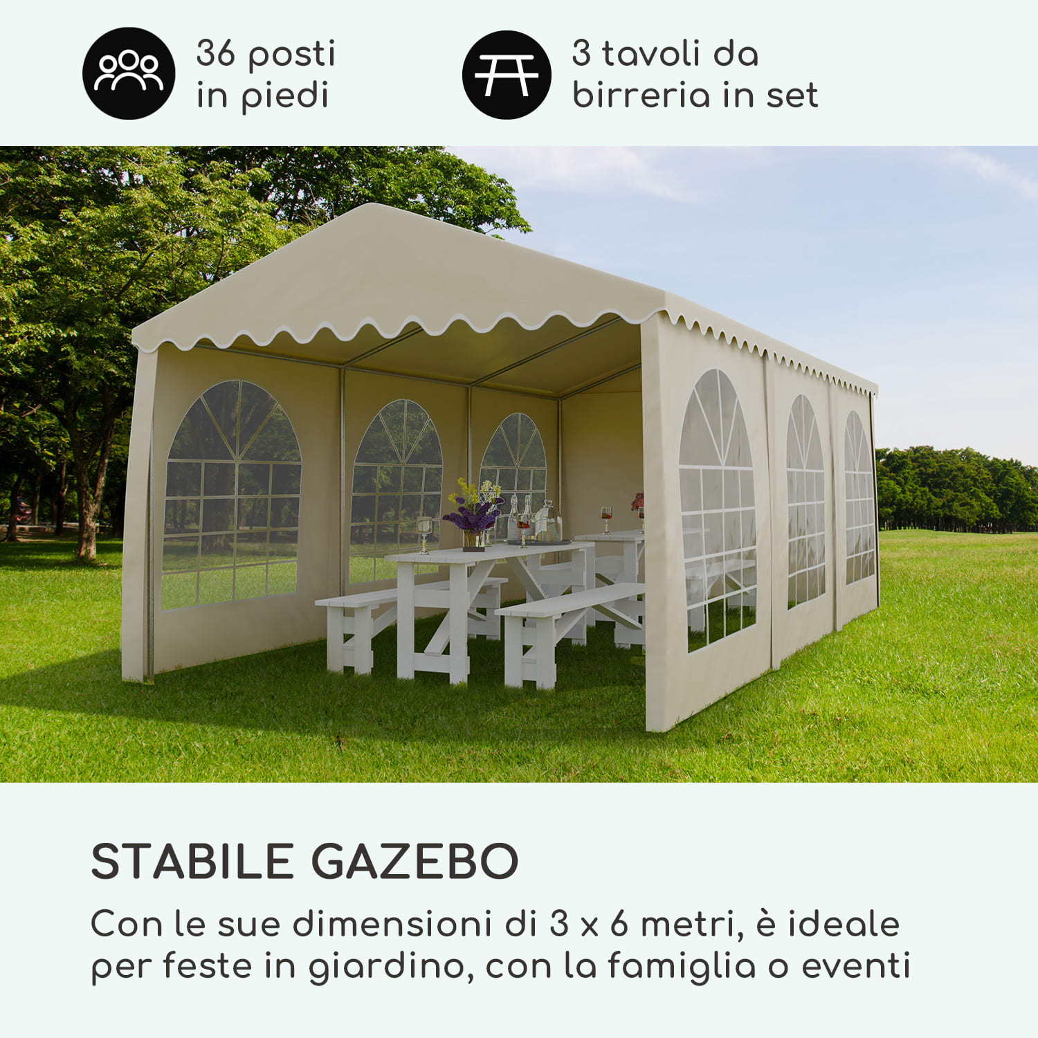 Sommerfest 3x6m 500 g/m² Tendone da festa Gazebo PVC Impermeabile Beig 3 x 6 m/zincato/beige