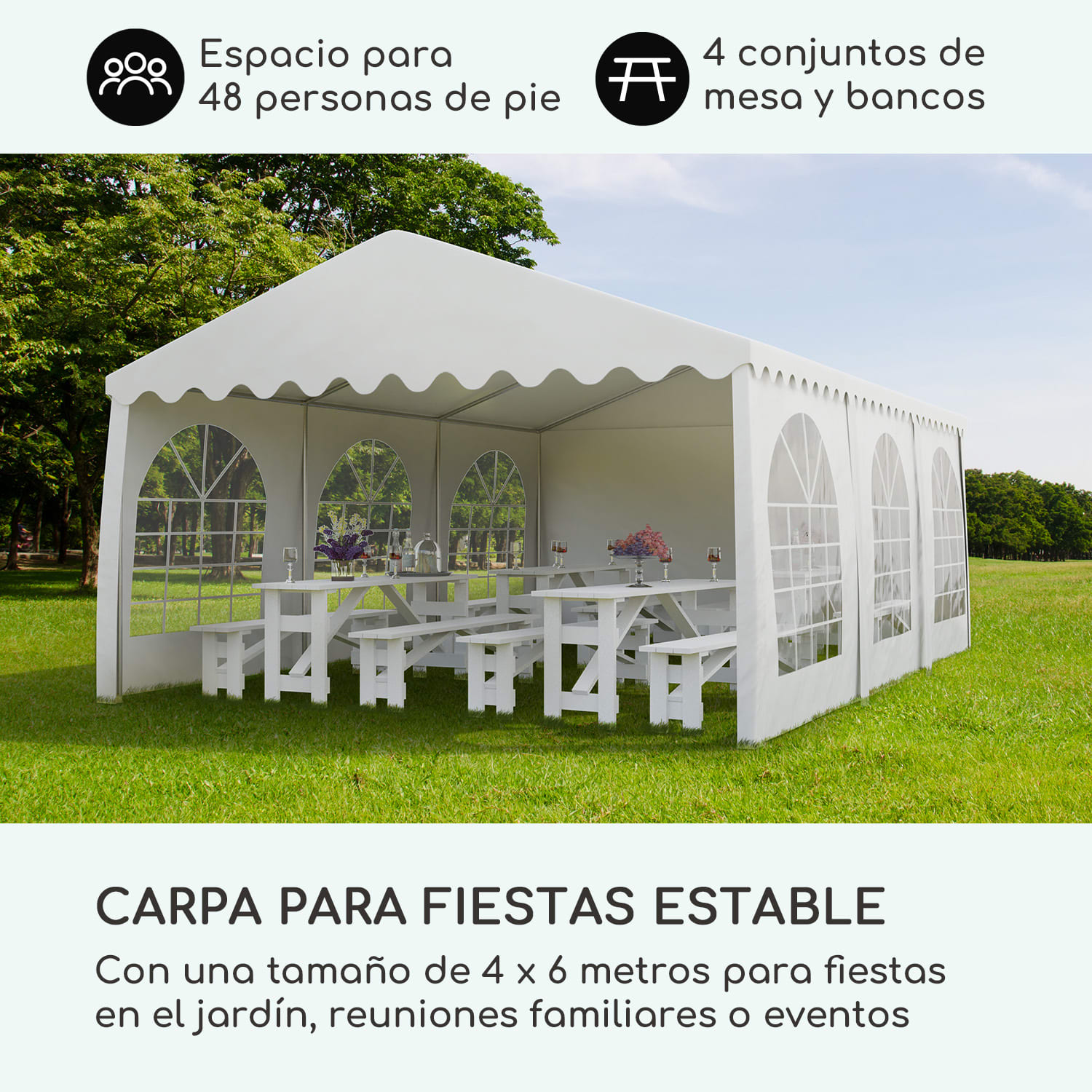 Sommerfest 4x6m 500 g/m² Carpa de fiestas Carpa PVC impermeable galvan 4 x 6 m/galvanizado/blanco