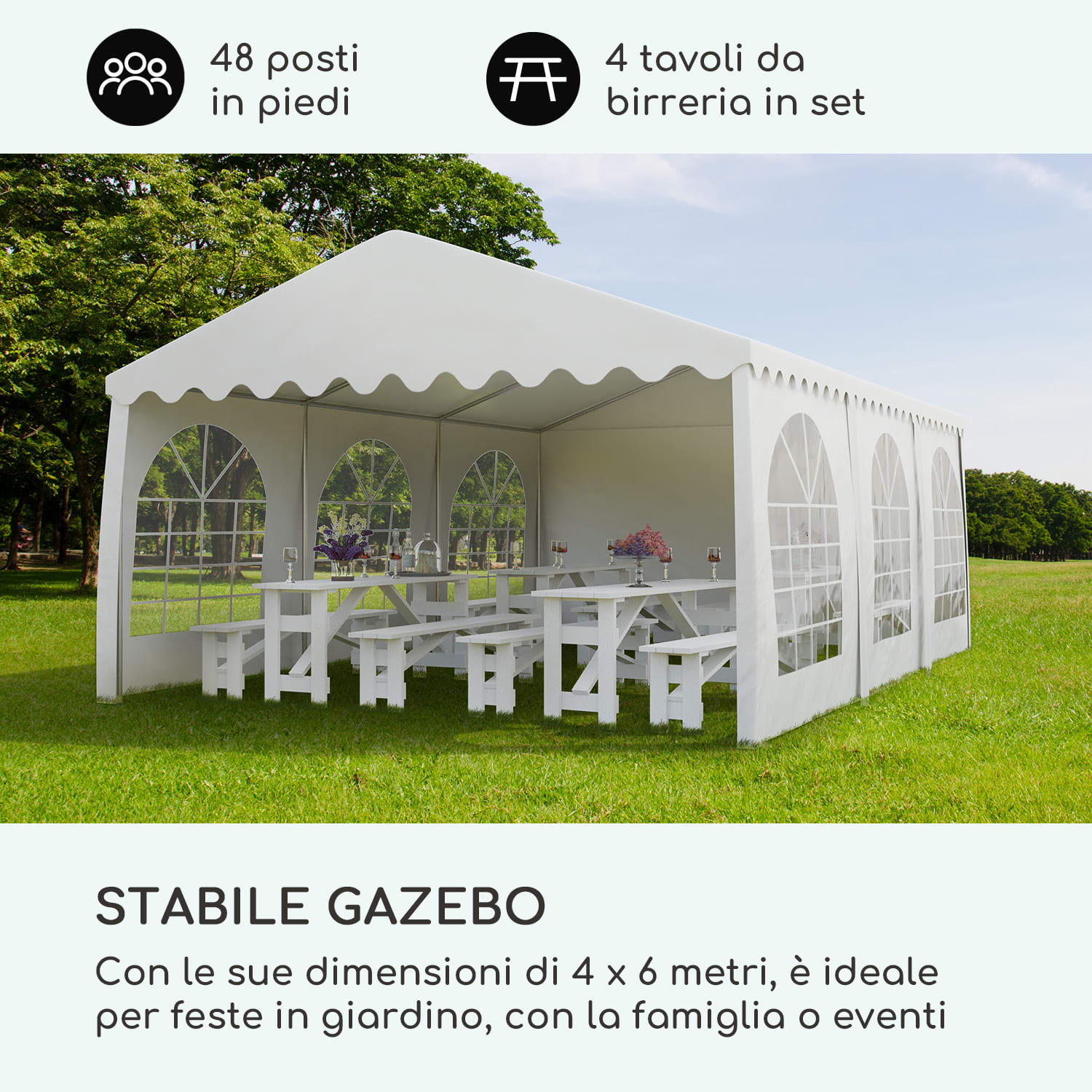 Sommerfest 4x6m 500 g/m² Tendone da Festa Gazebo Impermeabile Ignifugo 4 x 6 m/ignifugo/bianco