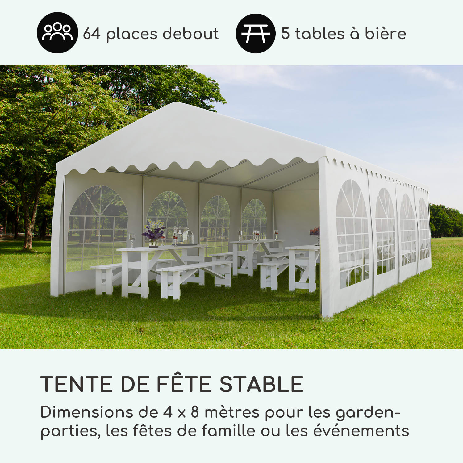 Sommerfest 4x8m 500 g/m² Chapiteau tente PVC étanche galvanisé 4x8 m / galvanisé / blanc