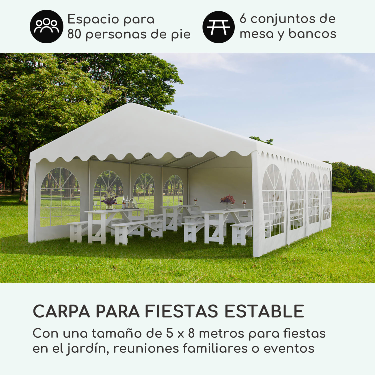 Sommerfest 5x8m 500 g/m² Carpa de fiestas Carpa PVC impermeable resistente al fuego 5 x 8 m/resistente al fuego/blanco