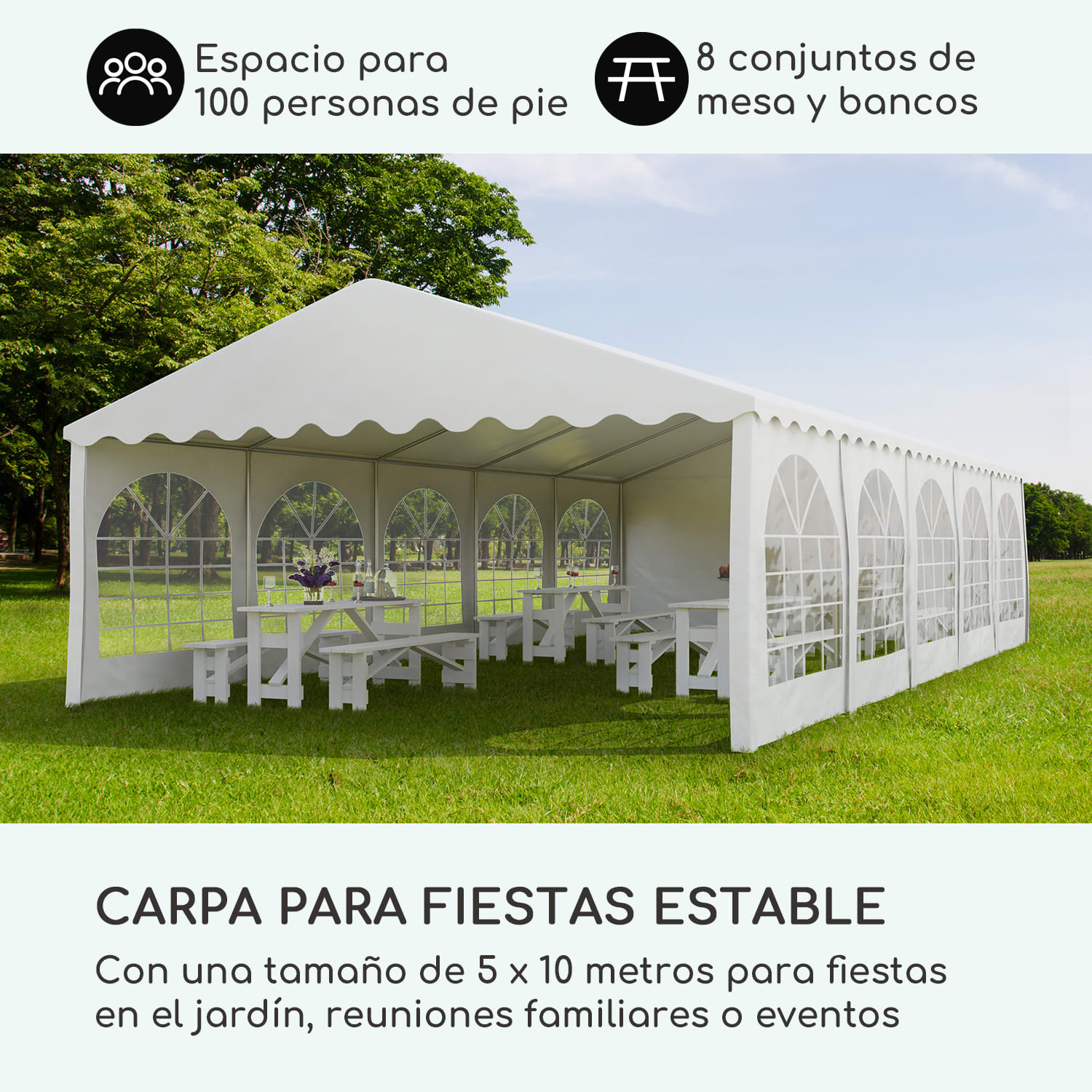 Sommerfest 5x10m 500 g/m² Carpa de fiestas Carpa PVC impermeable resistente al fuego 5 x 10 m/resistente al fuego/blanco