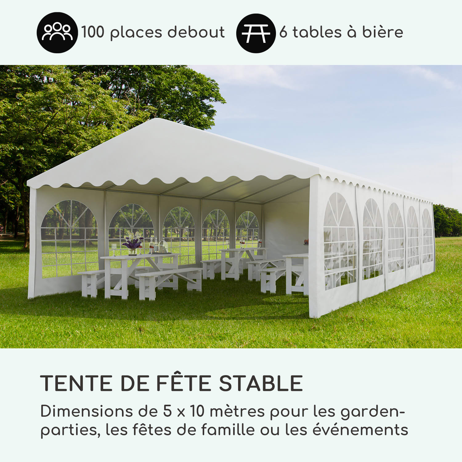 Sommerfest 5x10 m 500 g/m² Chapiteau tente PVC étanche réfractaire 5x10 m / ignifuge / blanc