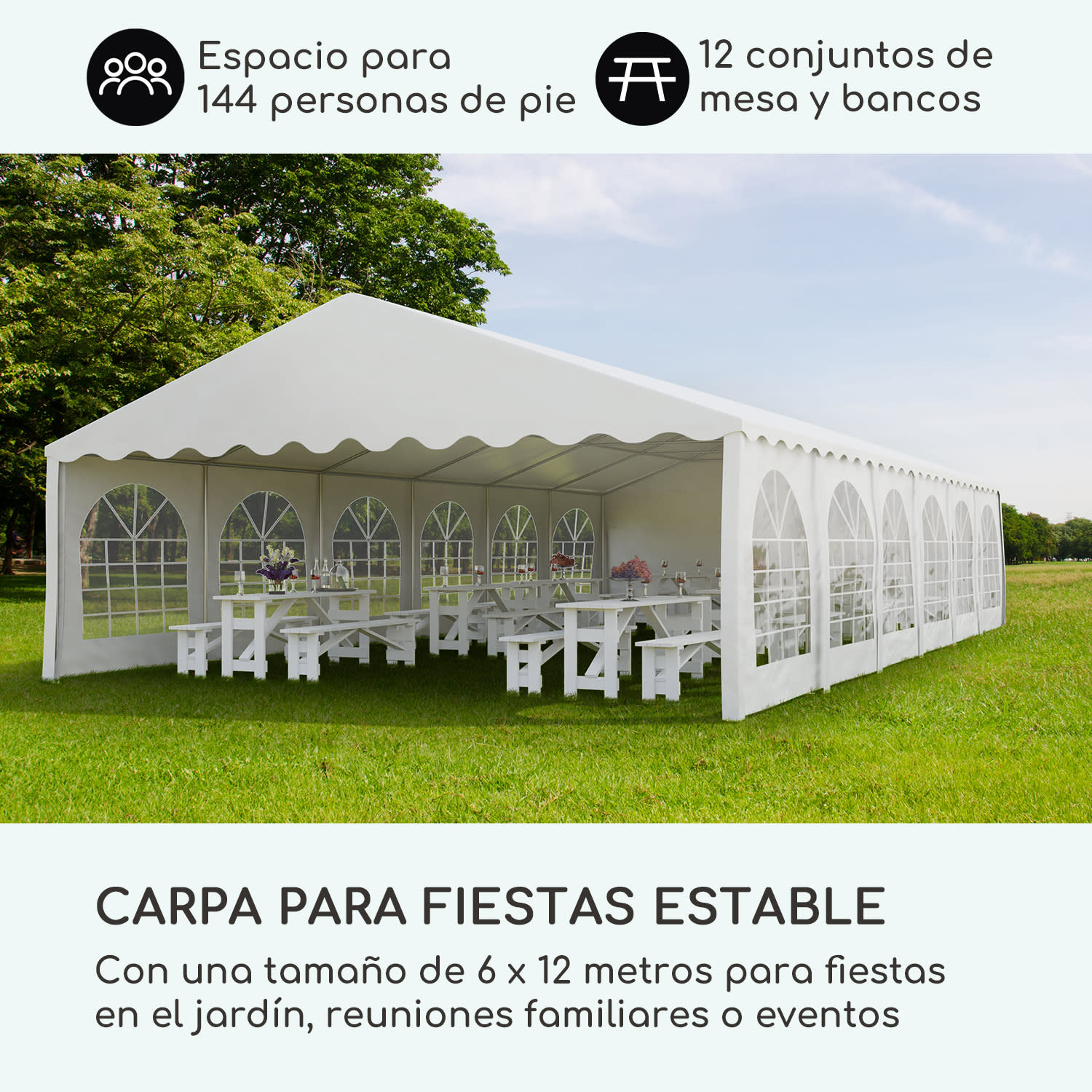 Sommerfest 6x12m 500 g/m² Carpa de fiestas Carpa PVC impermeable galvanizado 6 x 12 m/galvanizado/blanco
