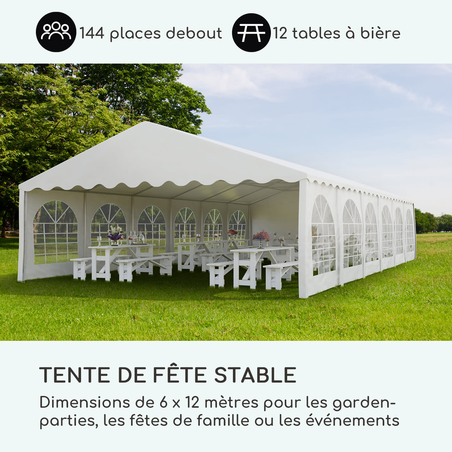 Sommerfest 6x12m 500 g/m² Chapiteau tente PVC étanche réfractaire 6x12 m / ignifuge / blanc