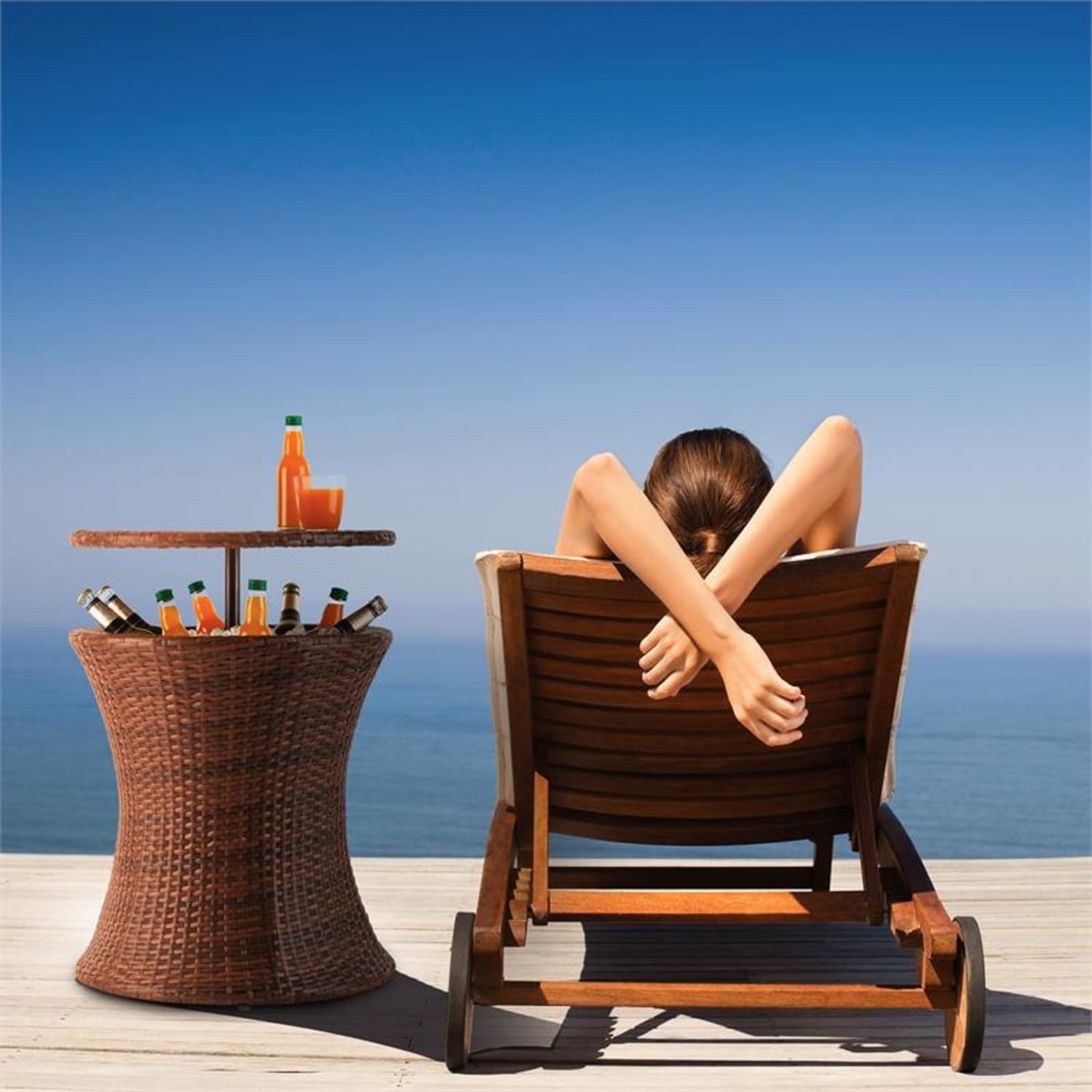 Beerboy, zahradní stůl, chladič nápojů, Ø 50 cm, polyratan, dvoubarevný hnědý