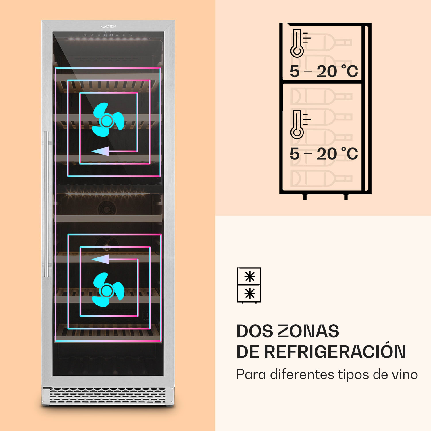 Nevera para vinos Reserva 166 Duo, 166 botellas, 379 litros, 2 zonas, táctil 