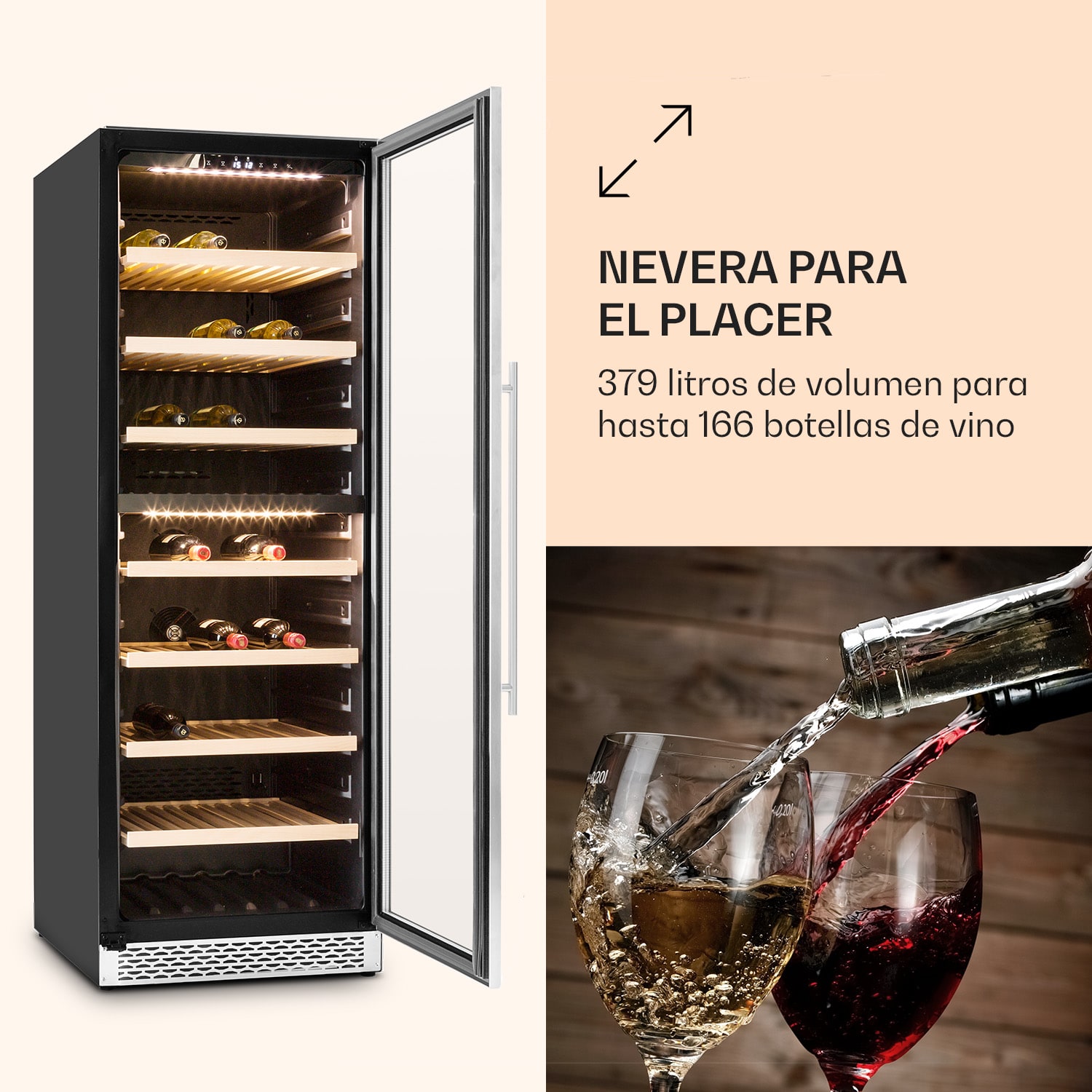 Nevera para vinos Reserva 166 Duo, 166 botellas, 379 litros, 2 zonas, táctil 