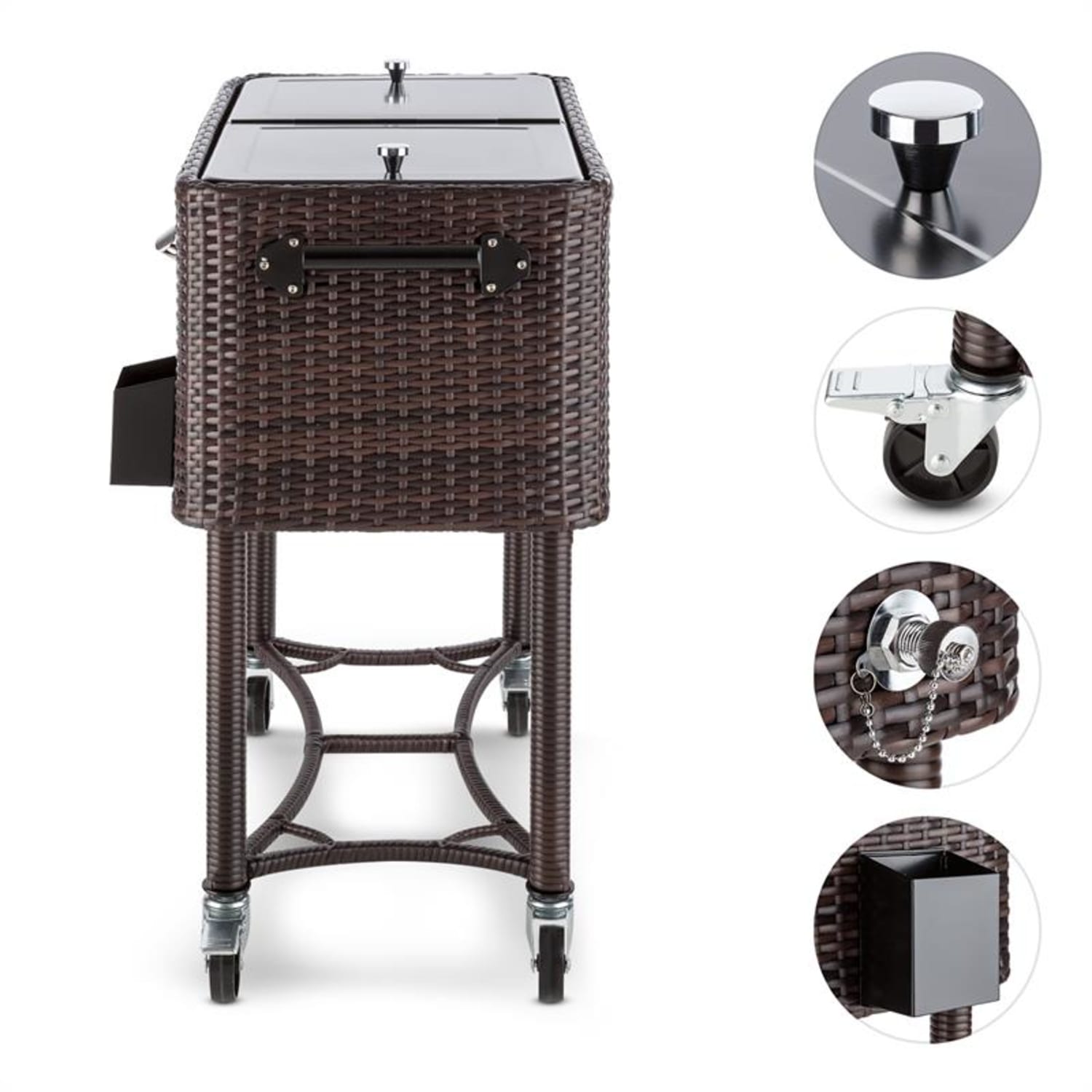 Springbreak 2000, vozík na nápoje, chladiaci vozík na terasy, 80 l, ratanový dizajn Tmavá taupe