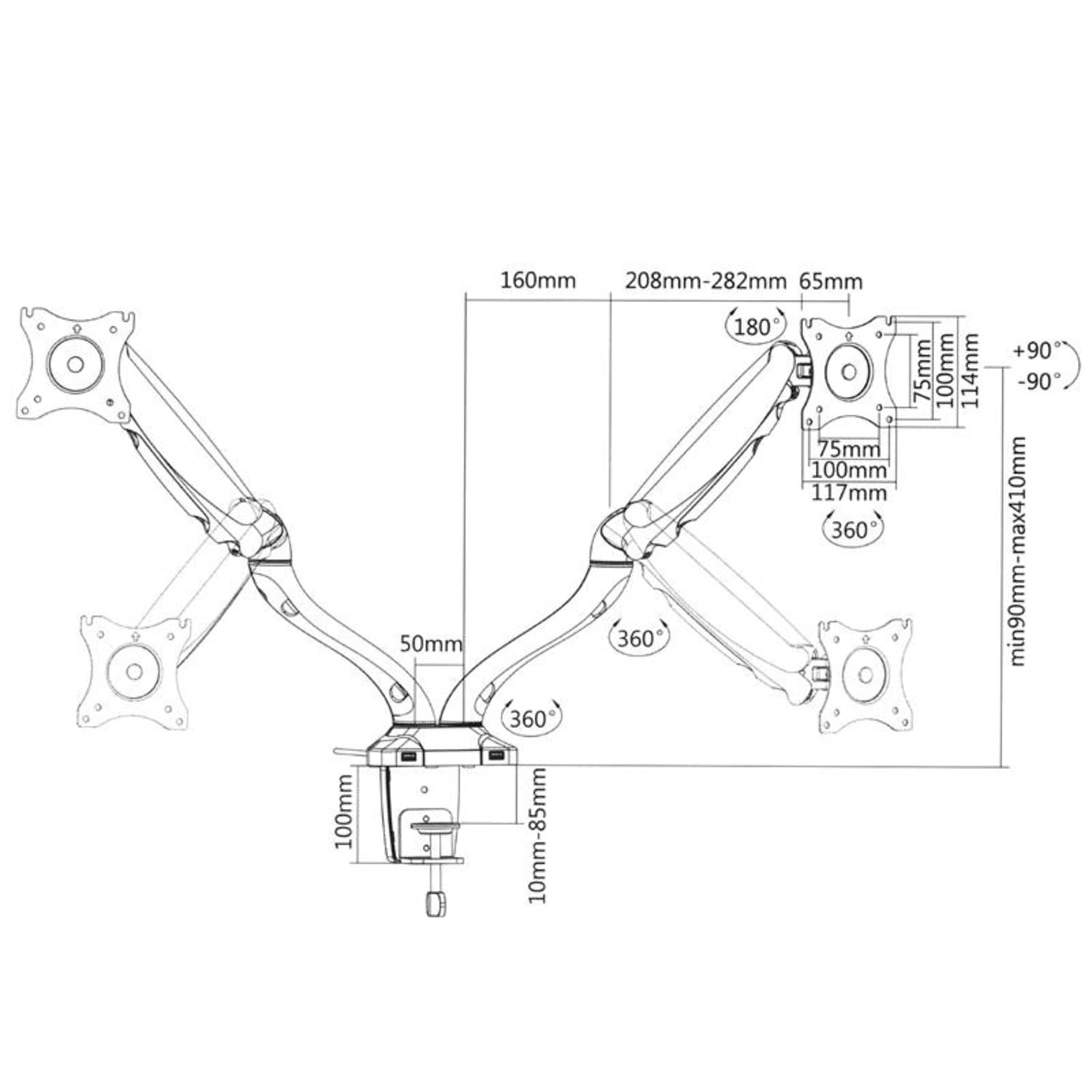 LDT09-C012USB Soporte de mesa doble para pantallas LED LCD 2xUSB incl. kit de montaje 