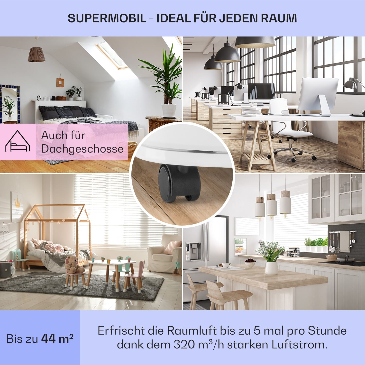 New Breeze 9 mobile Klimaanlage 4-in-1 9.000 BTU / 2,6 kW mobil Timer 9.000 BTU | Weiß / Silber-Metallic