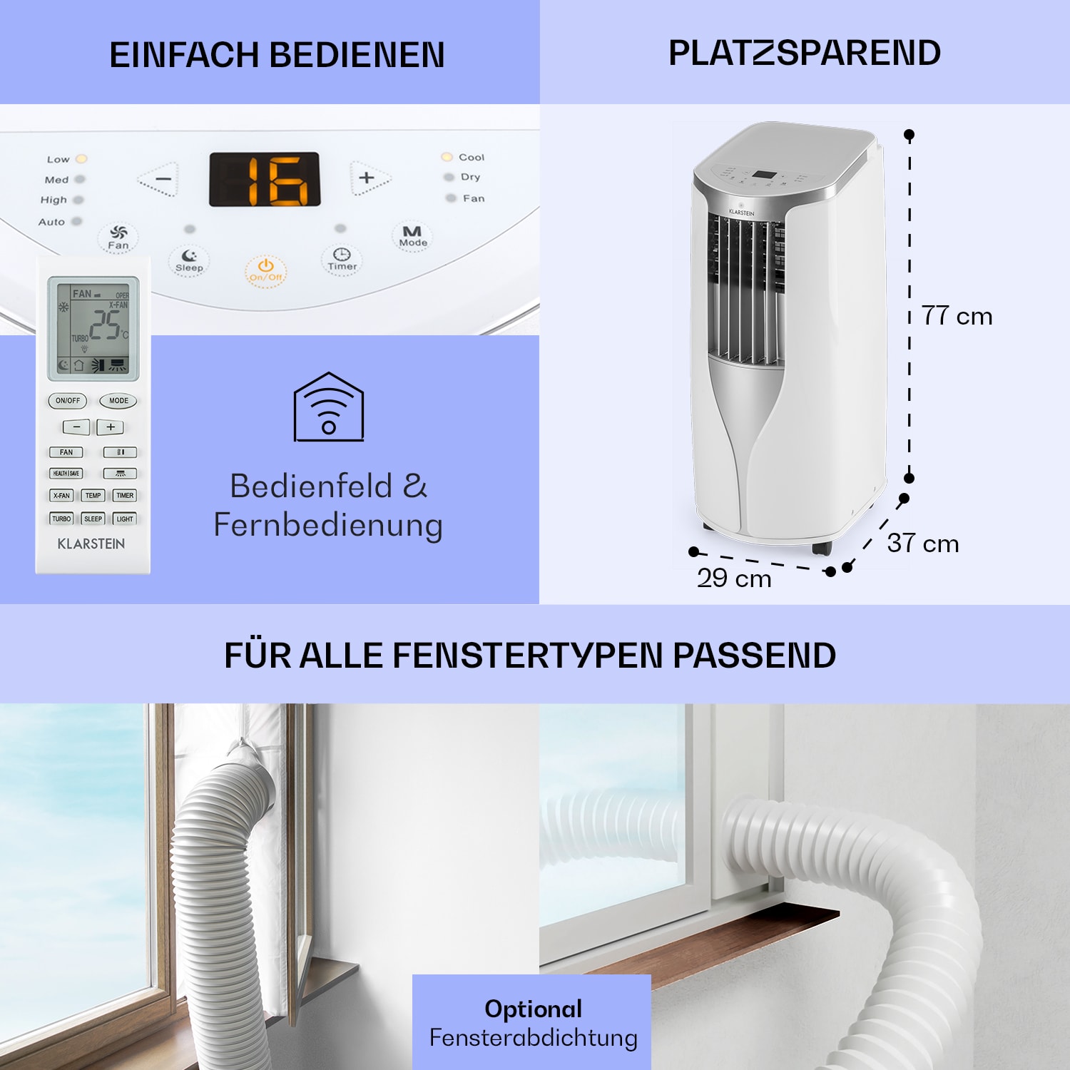 New Breeze 9 mobile Klimaanlage 4-in-1 9.000 BTU / 2,6 kW mobil Timer 9.000 BTU | Weiß / Silber-Metallic