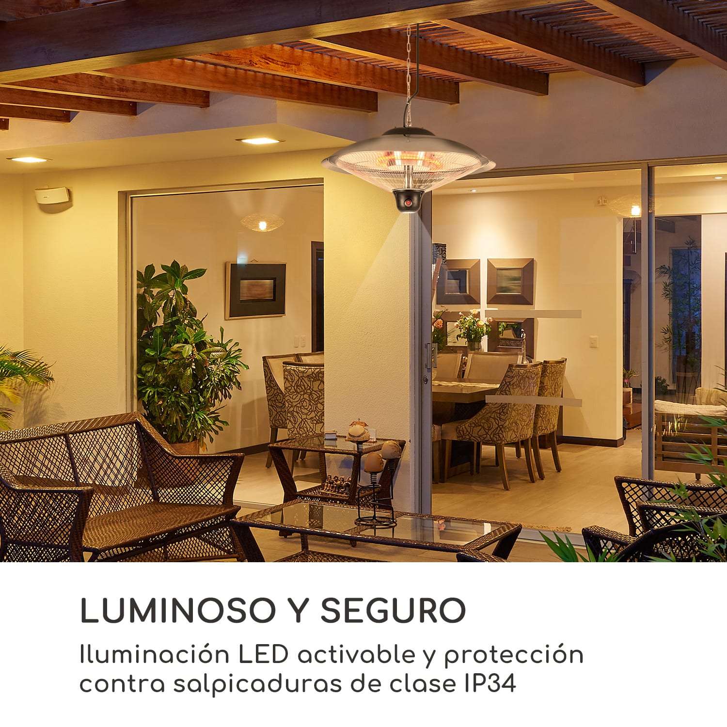 Heizsporn Estufa exterior de techo 60,5 cm (Ø) Lámpara led Mando a distancia 