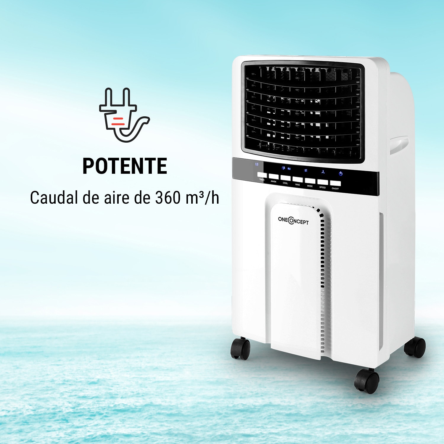 Baltic Blue Climatizador evaporativo y ventilador de 65 W, 360 m³/h, mando a distancia 